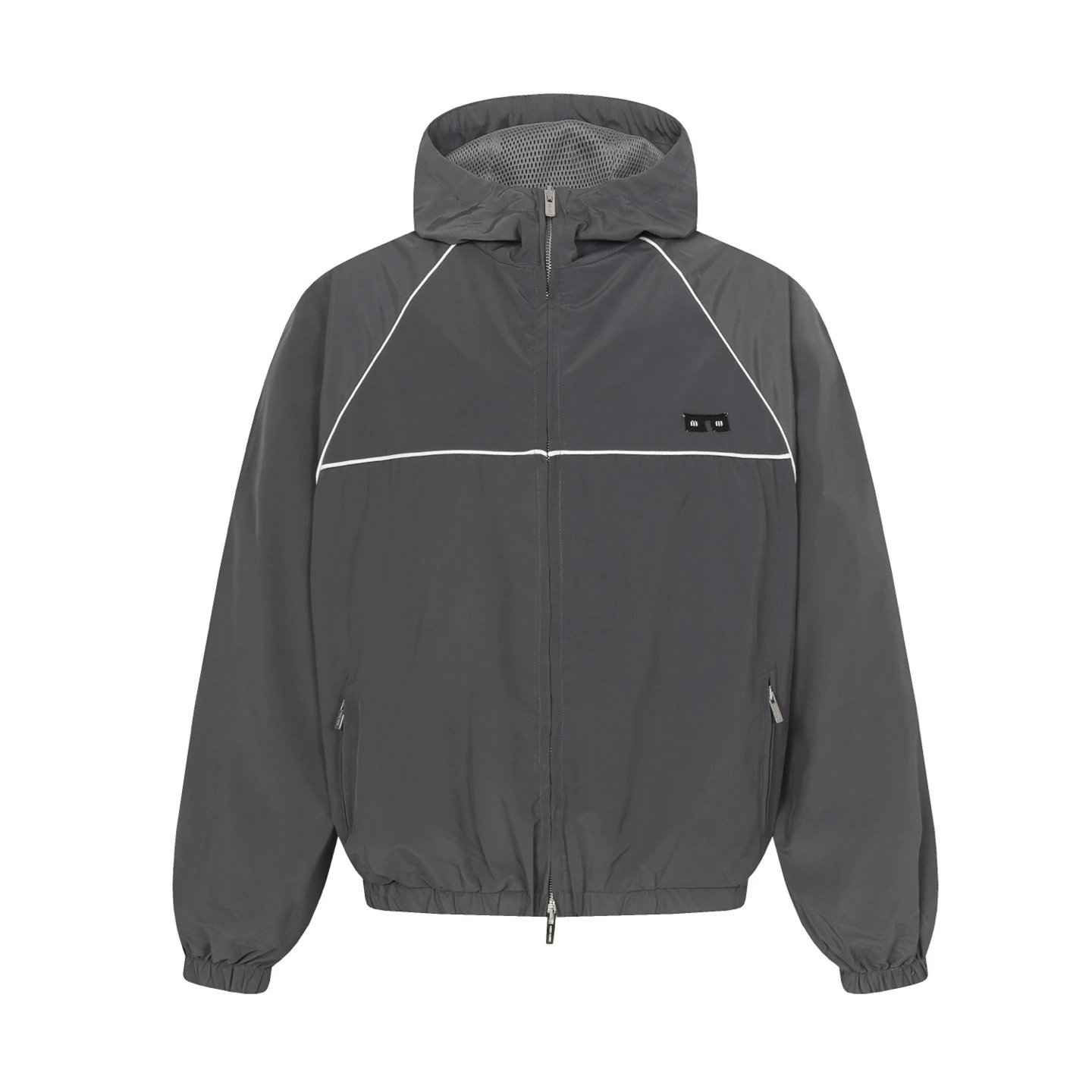Miu Miu Internet Famous Letter Patch Hooded Nylon Windbreaker Jacket Unisex