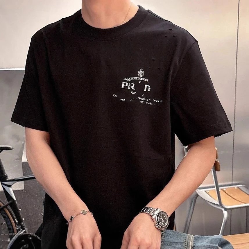 Prada Chest Classic Letter Print Round Neck Short Sleeve T-shirt Unisex