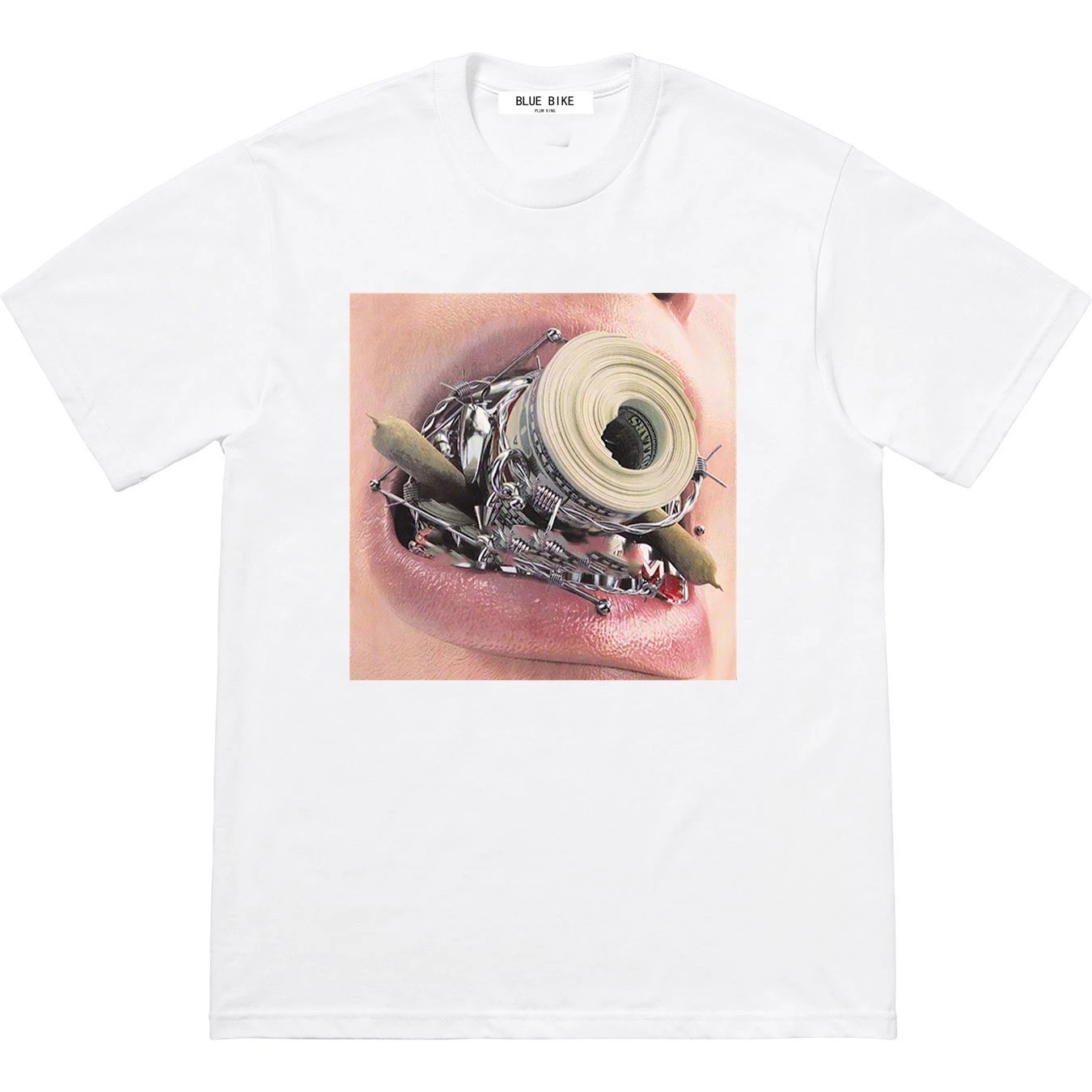 New BRACES TEE Dollar Bill Braces Print Short Sleeve T-shirt Loose Round Neck Unisex Pure Cotton T-shirt