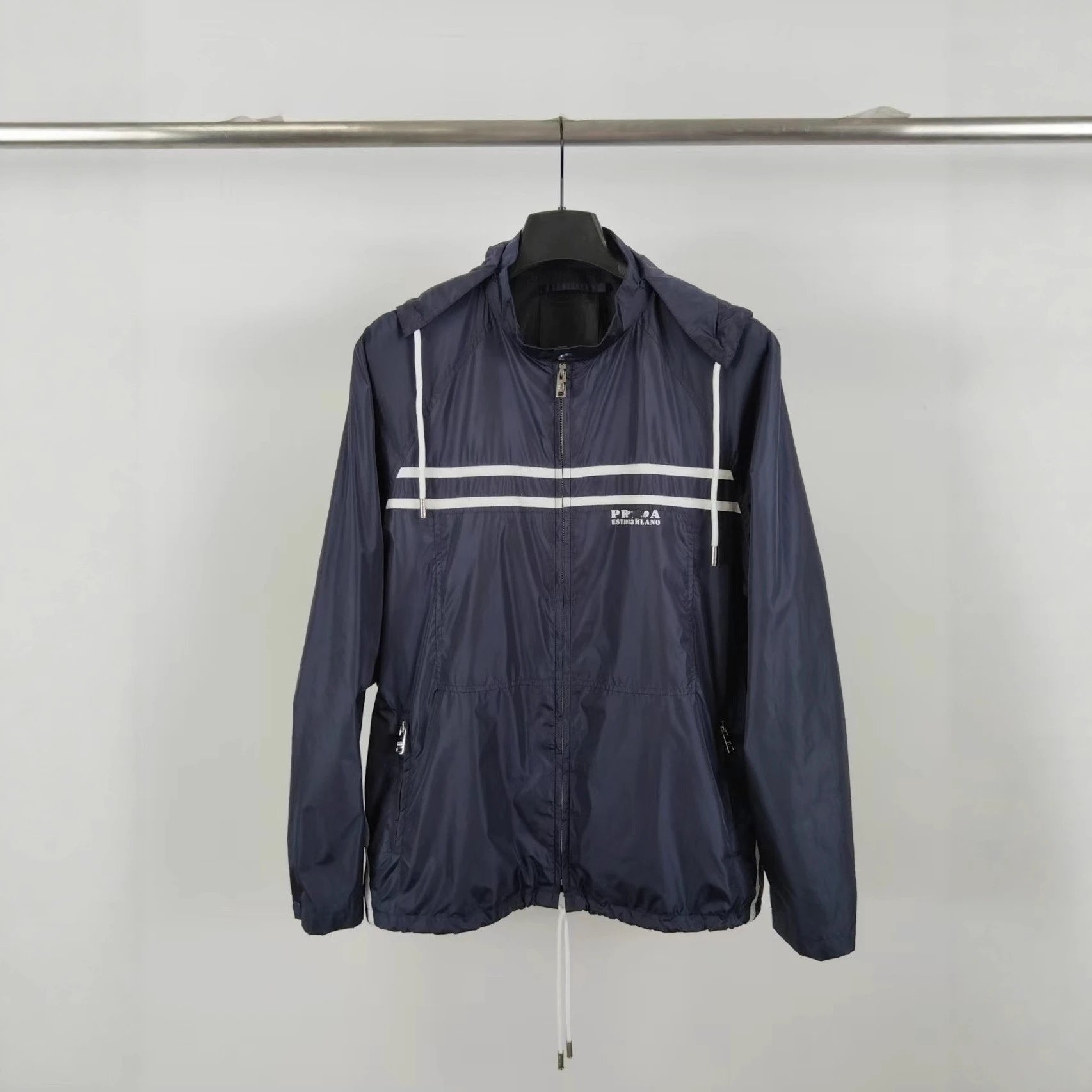 2025 New Prada Recycled Nylon Thin Removable Hood Windbreaker Jacket Unisex