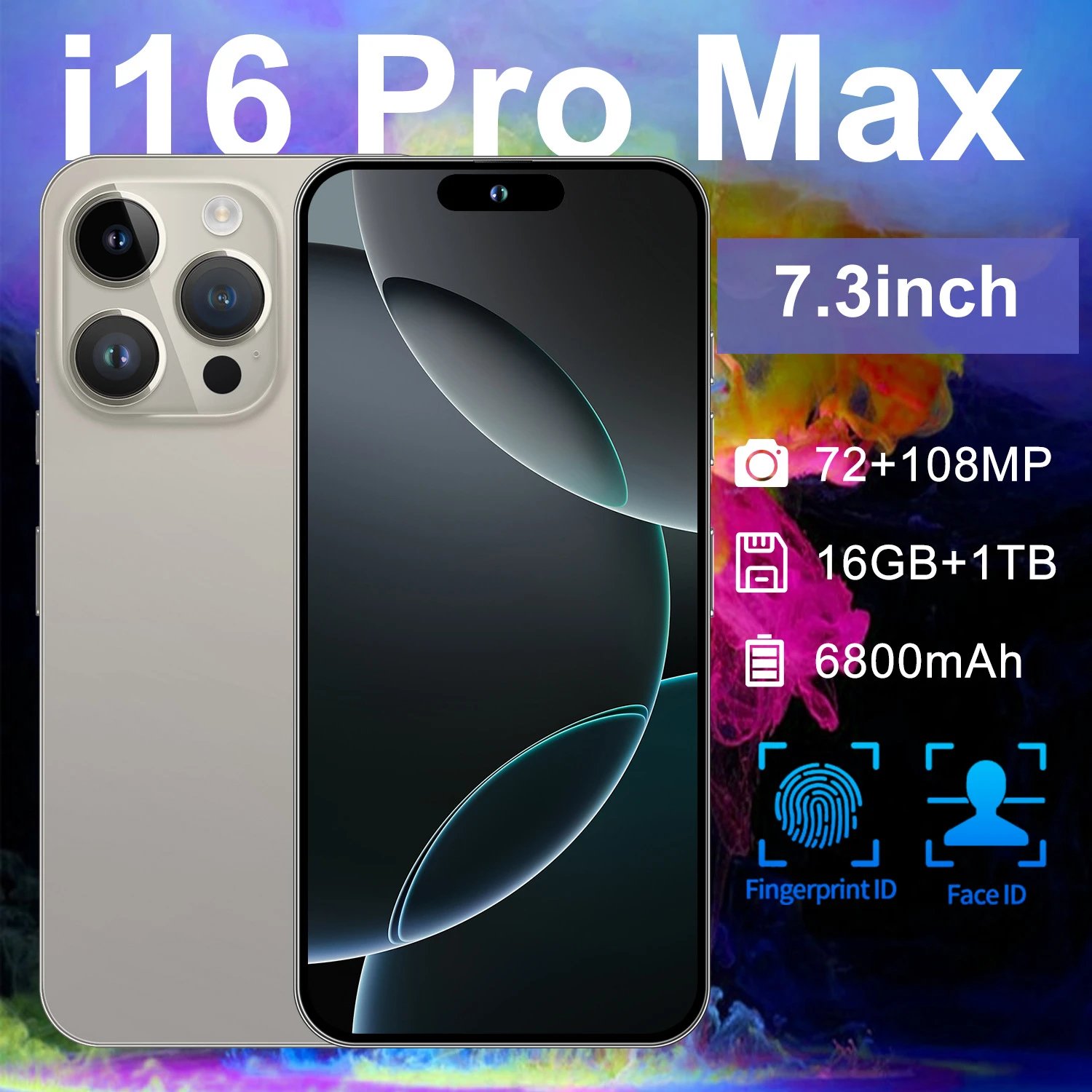 Hot Seller i16 Pro Max Phone 16+1TB Dynamic Island Android 8.1 Smartphone