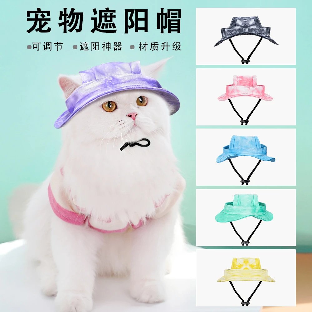 Dog Cat Summer Sun Protection Cat Hat Anti-slip Adjustable Buckle Bucket Hat Dog Pet Supplies