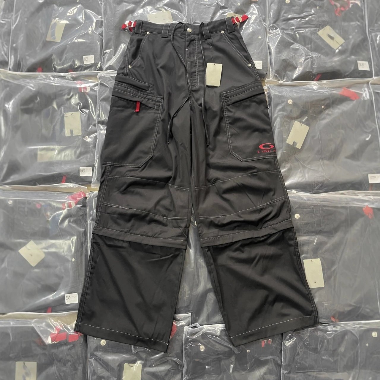 Balenciaga Hot Style Red Embroidery Cargo Pants Loose Wide Leg Pants Unisex