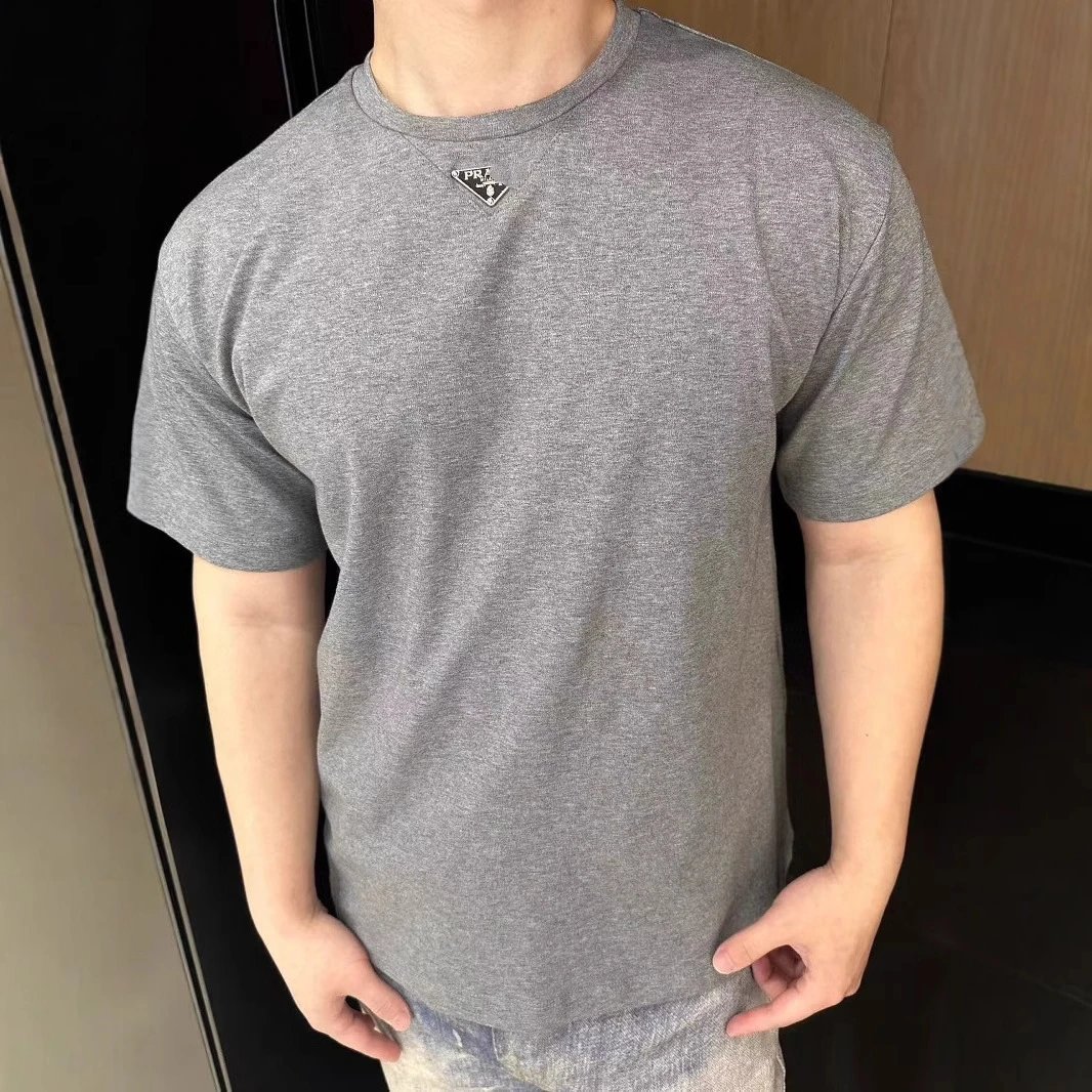2025 New Prada Metal Solid Color Short Sleeve T-shirt Base Layer