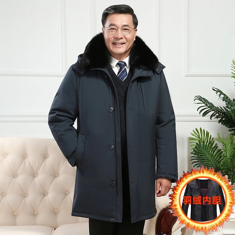 Elderly Men's Down Jacket New Style Medium Long Detachable Father's Outfit 40-50-60-70 Years Old Outerwear