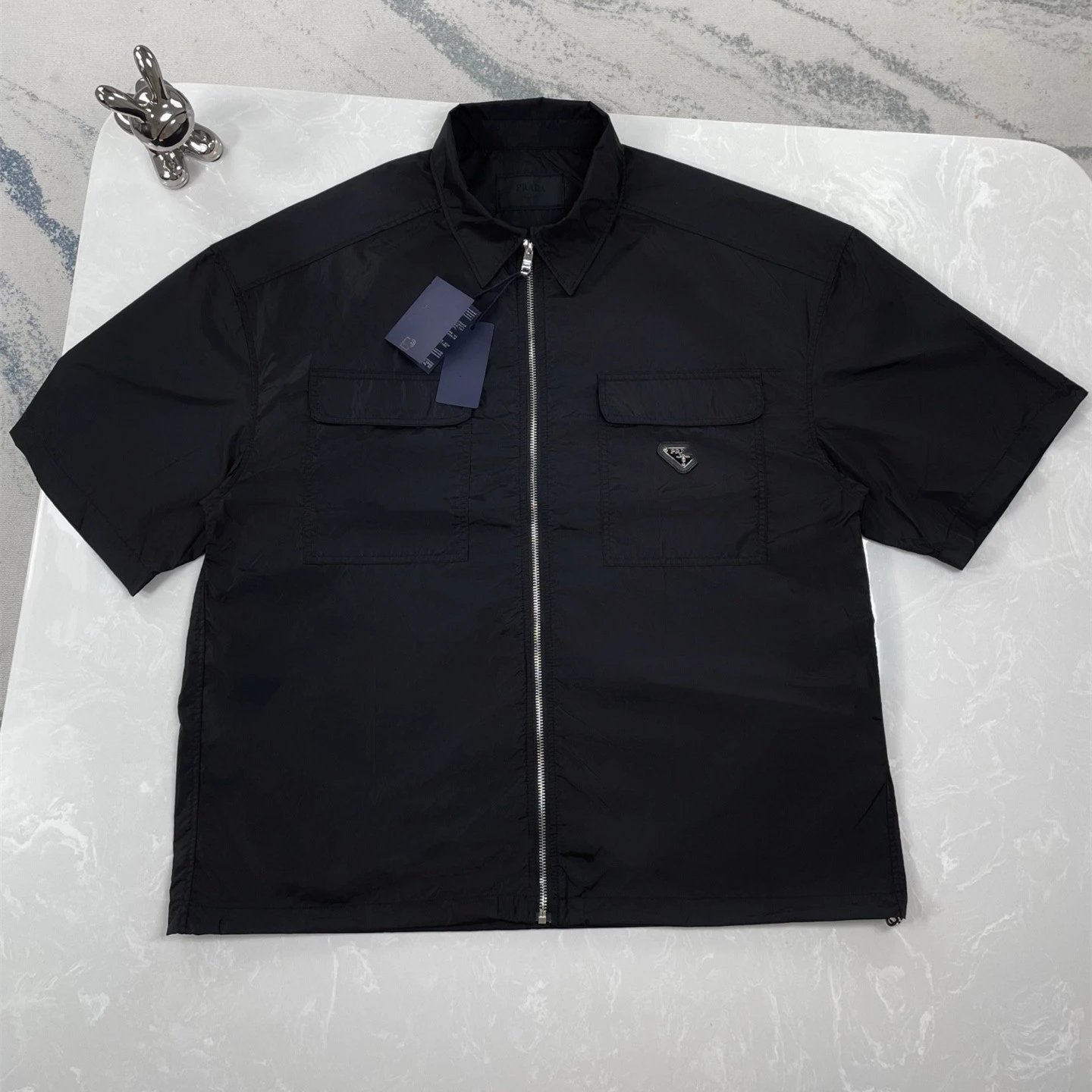SS25 Early Autumn New Prada Workwear Pocket Metal Zipper Nylon Shirt Short Sleeve Unisex