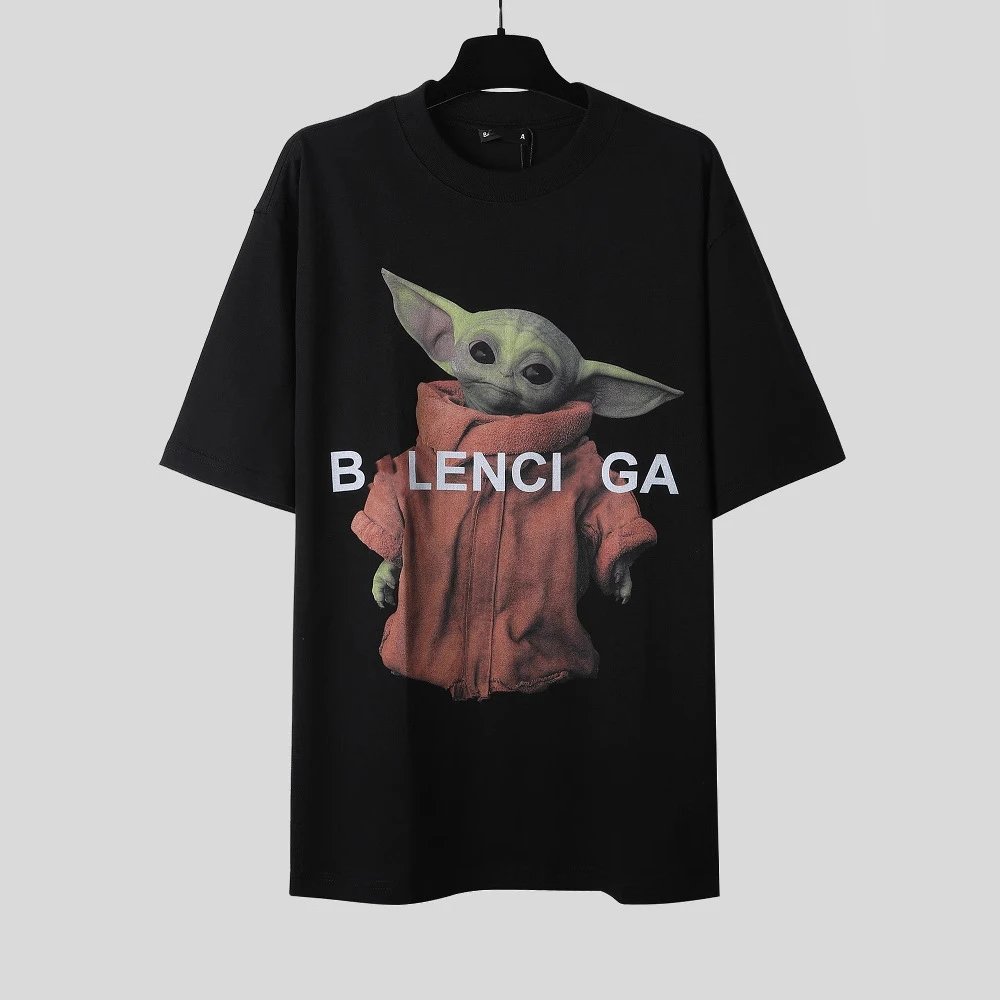2025 New Balenciaga HD Baby Yoda Print Unisex Small Neckline Short Sleeve T-shirt