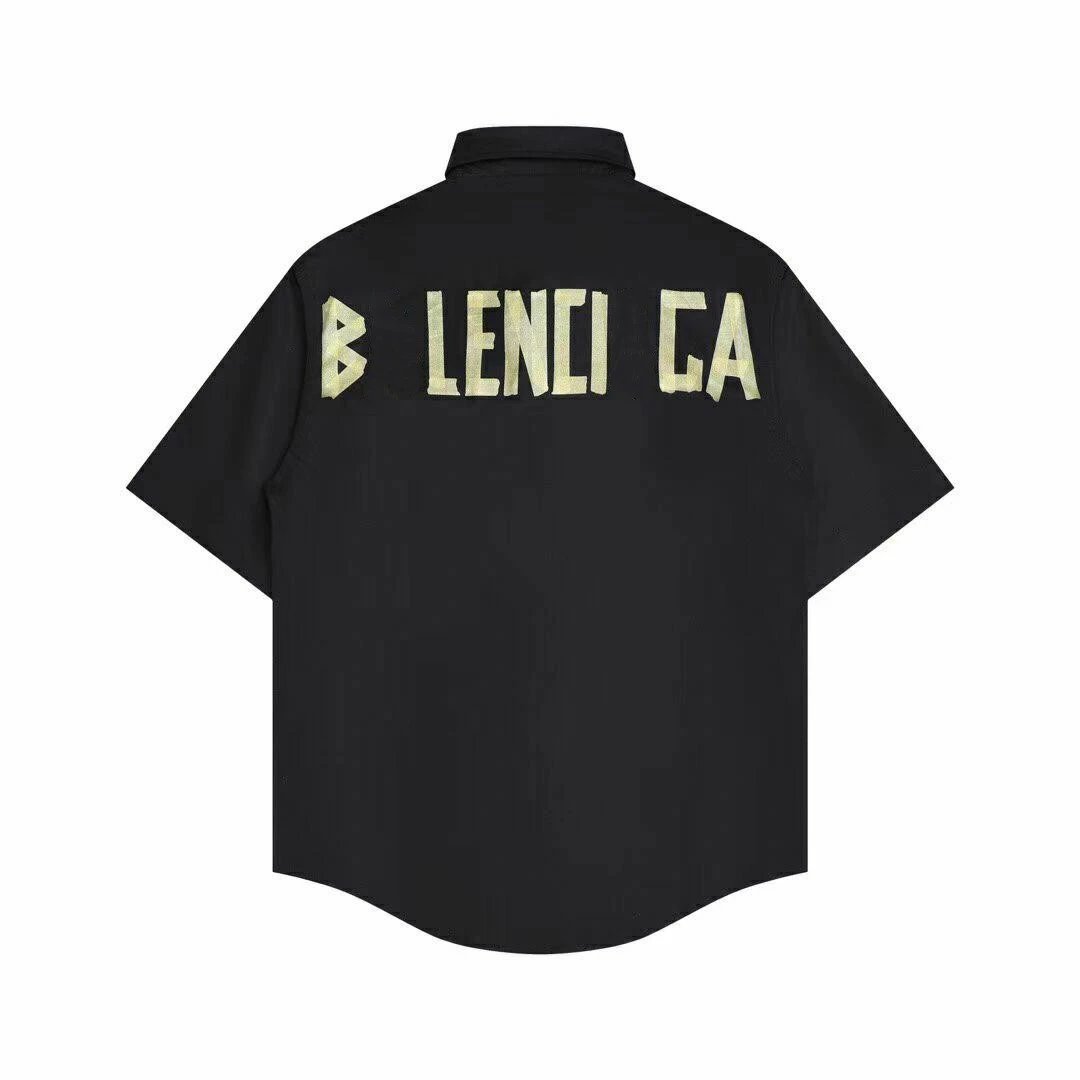 Summer New Balenciaga Yellow Tape Letter Logo Short Sleeve Shirt Unisex