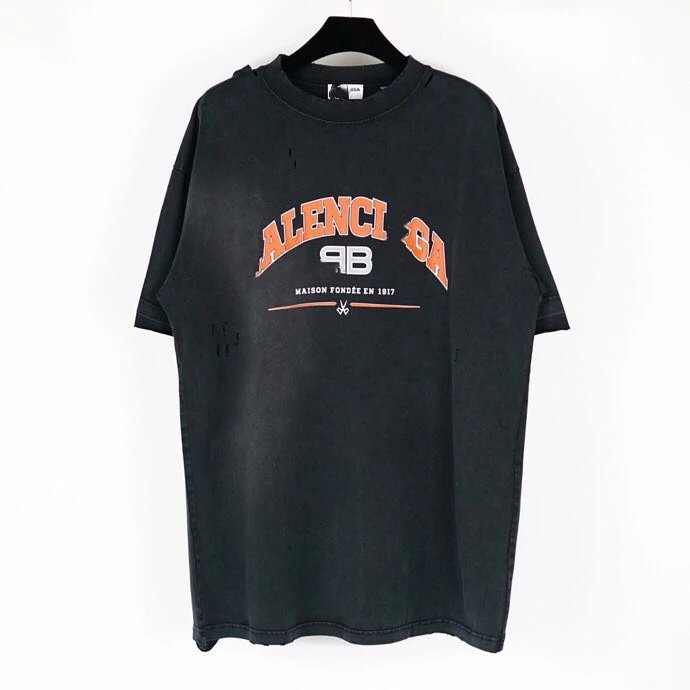 New Balenciaga Scissor Destroyed Hole Distressed Vintage Unisex Small Neckline Short Sleeve T-shirt