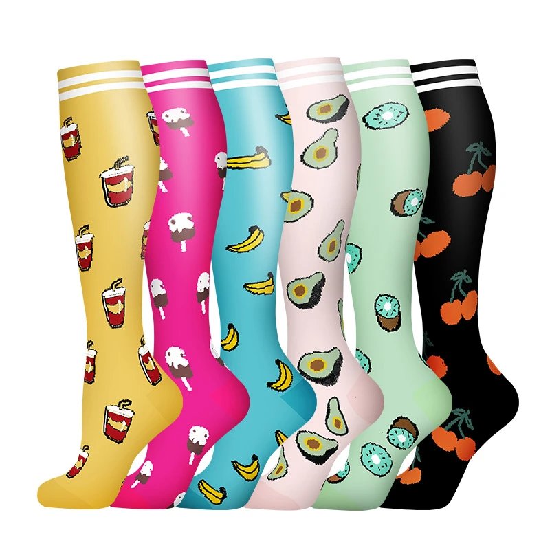 6-Pairs Fruit Set Compression Calf Socks Sports Compression Socks Running Cycling Hiking Marathon