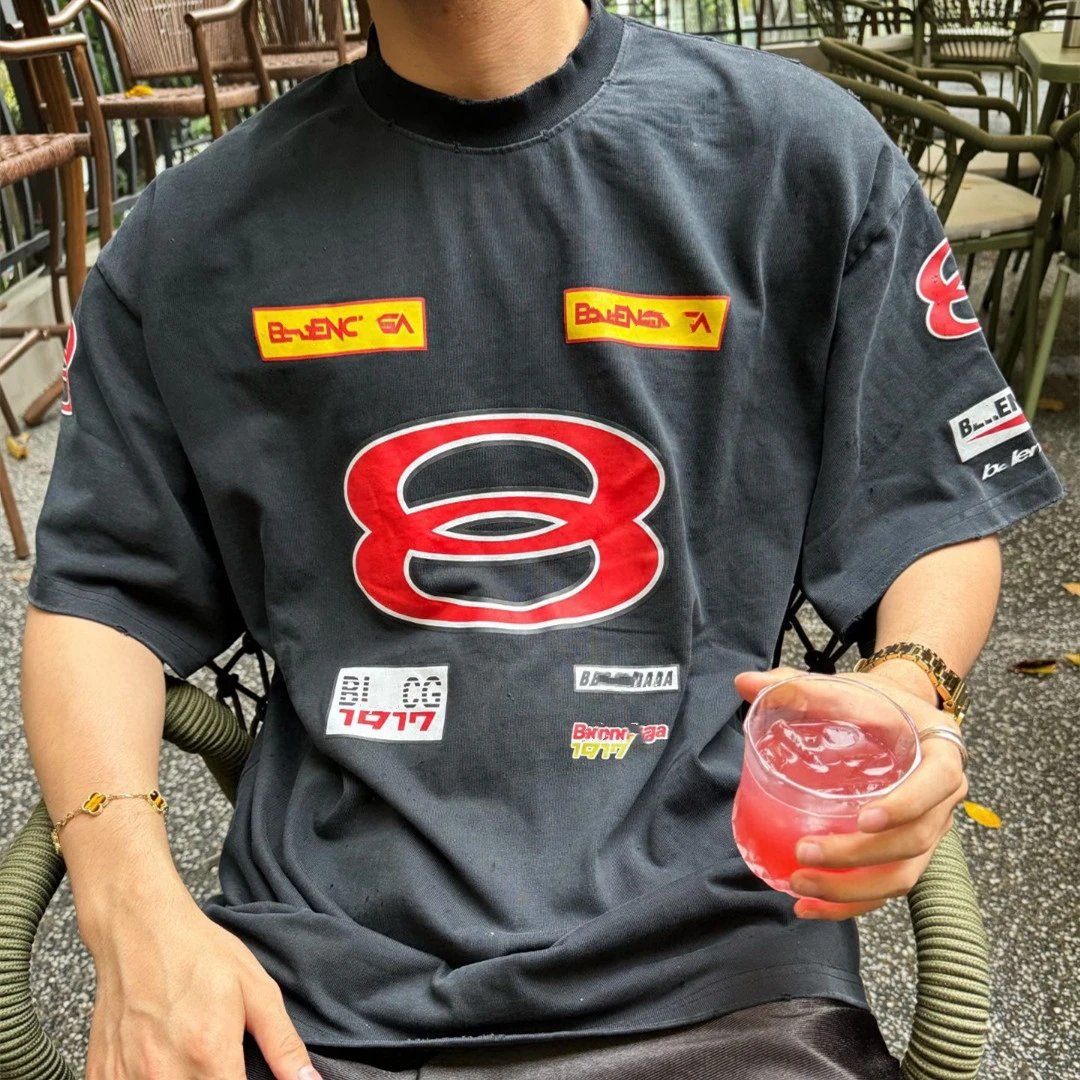 Balenciaga Double Ring Badge Small Logo Print Letter Round Neck Short Sleeve T-shirt Unisex