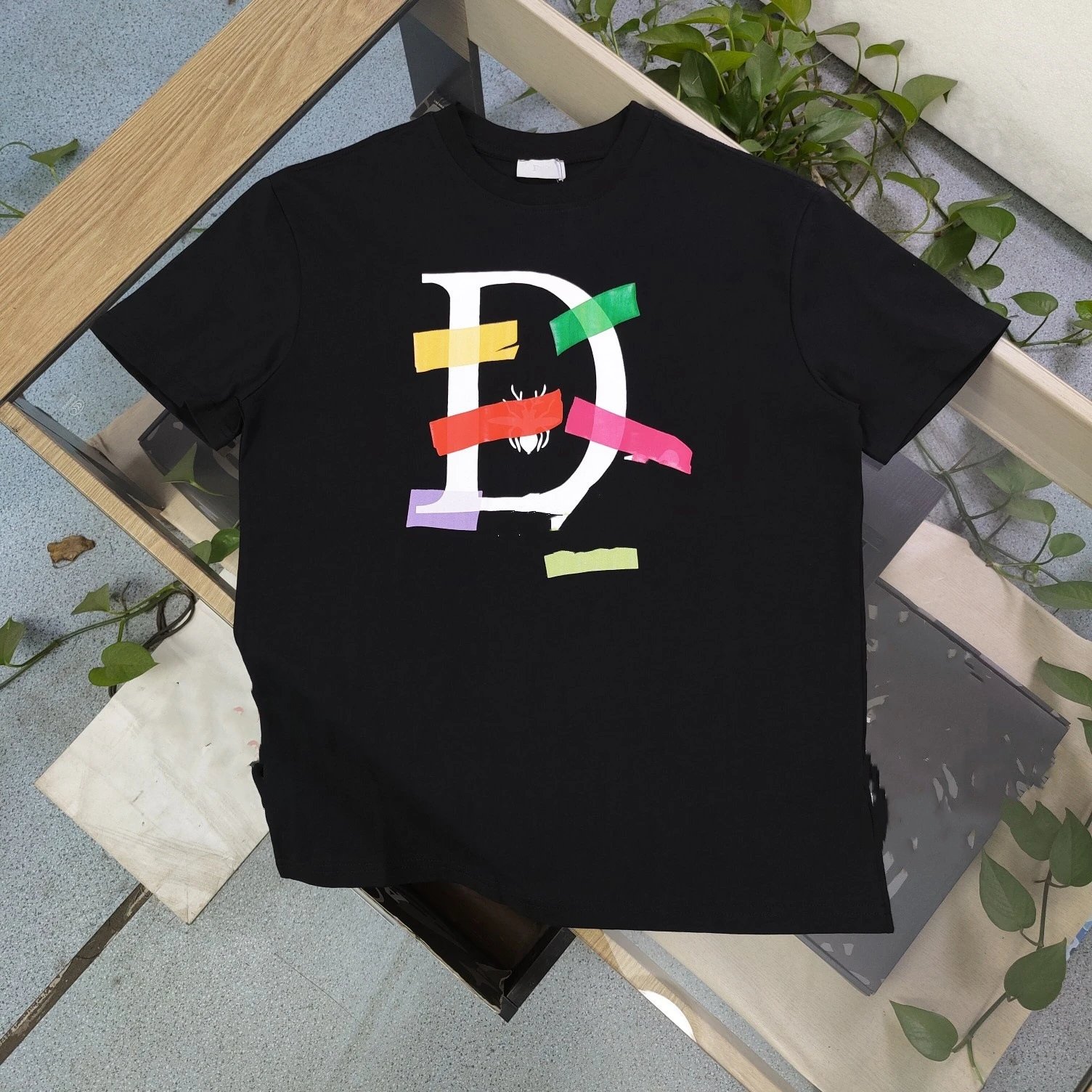Dior 2025 New White Tape Pattern Letter Print Casual Couple Short Sleeve T-shirt