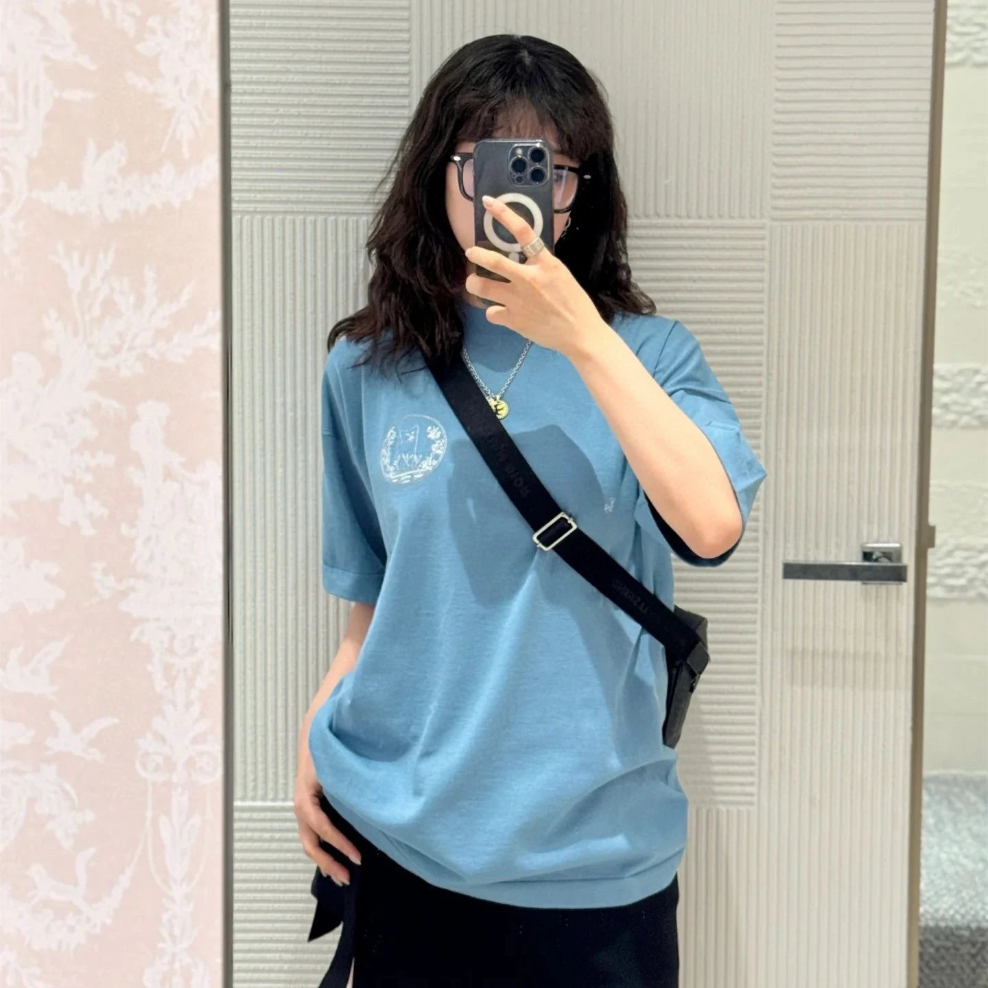Dior Little Cat Embroidery Logo Knit Loose Unisex Short Sleeve T-shirt Top