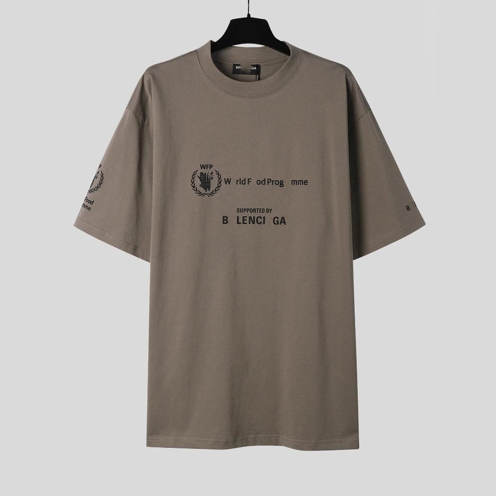 2025 New Balenciaga World Food Programme Unisex Small Neckline Short Sleeve T-shirt
