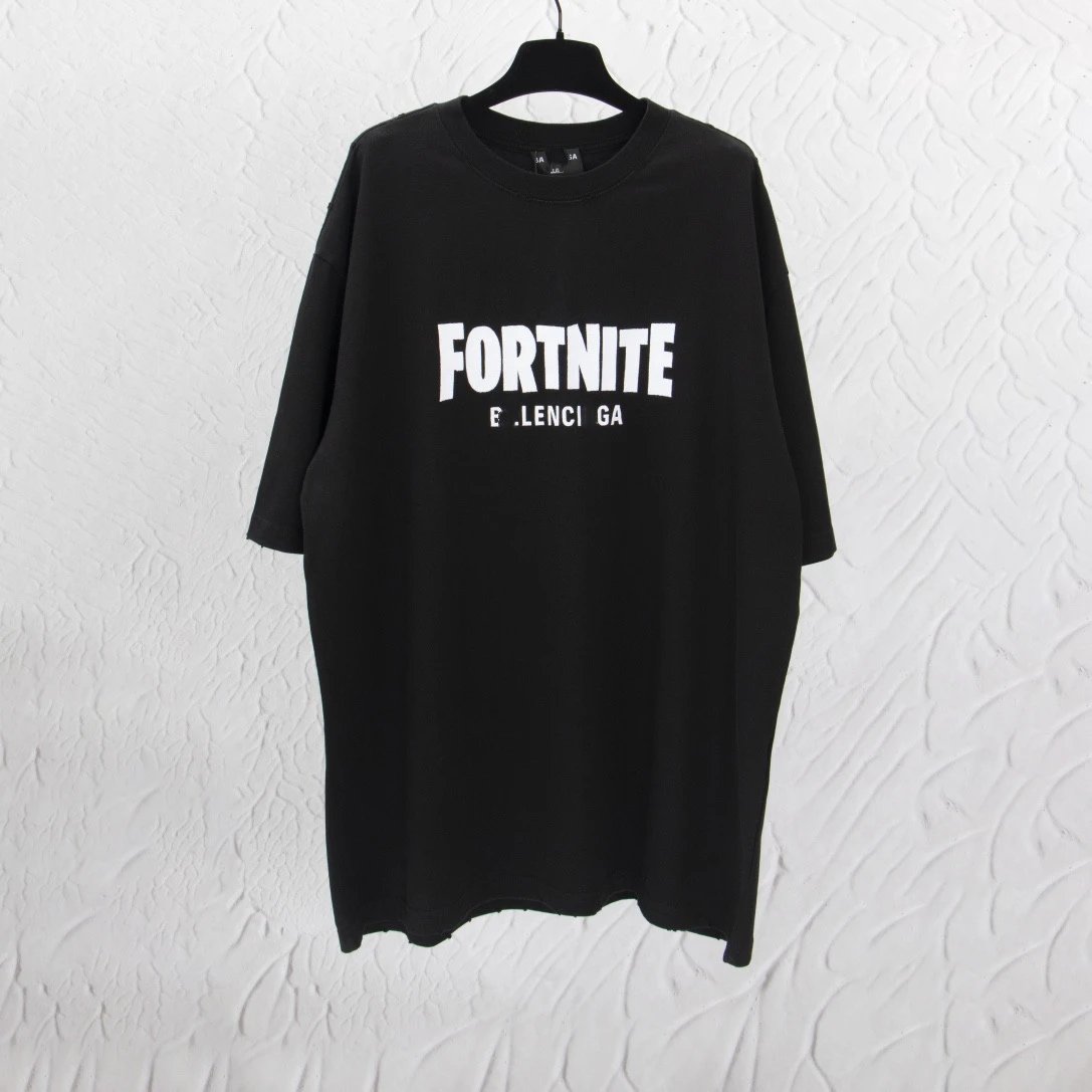 Balenciaga Fortnite Collaboration Letter Embroidery Unisex Small Neckline Short Sleeve T-shirt