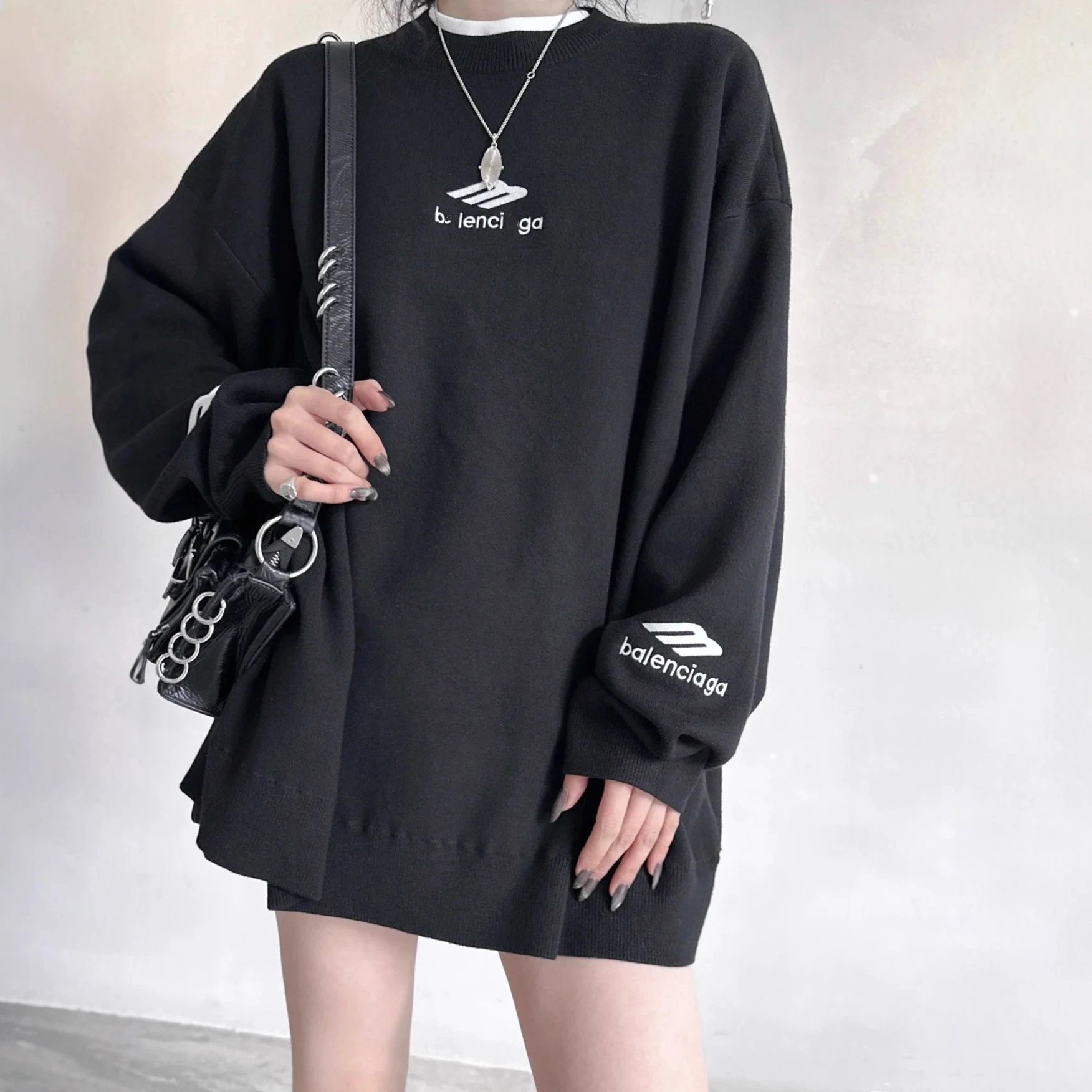 Balenciaga ski series letter LOGO embroidery crewneck pullover long sleeve sweater men's and women's