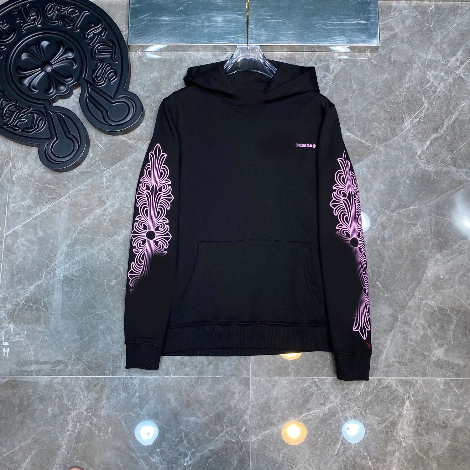 Chrome Hearts Horseshoe Print Pink Letter Logo Hoodie Loose Unisex Casual Couple Style Trendy