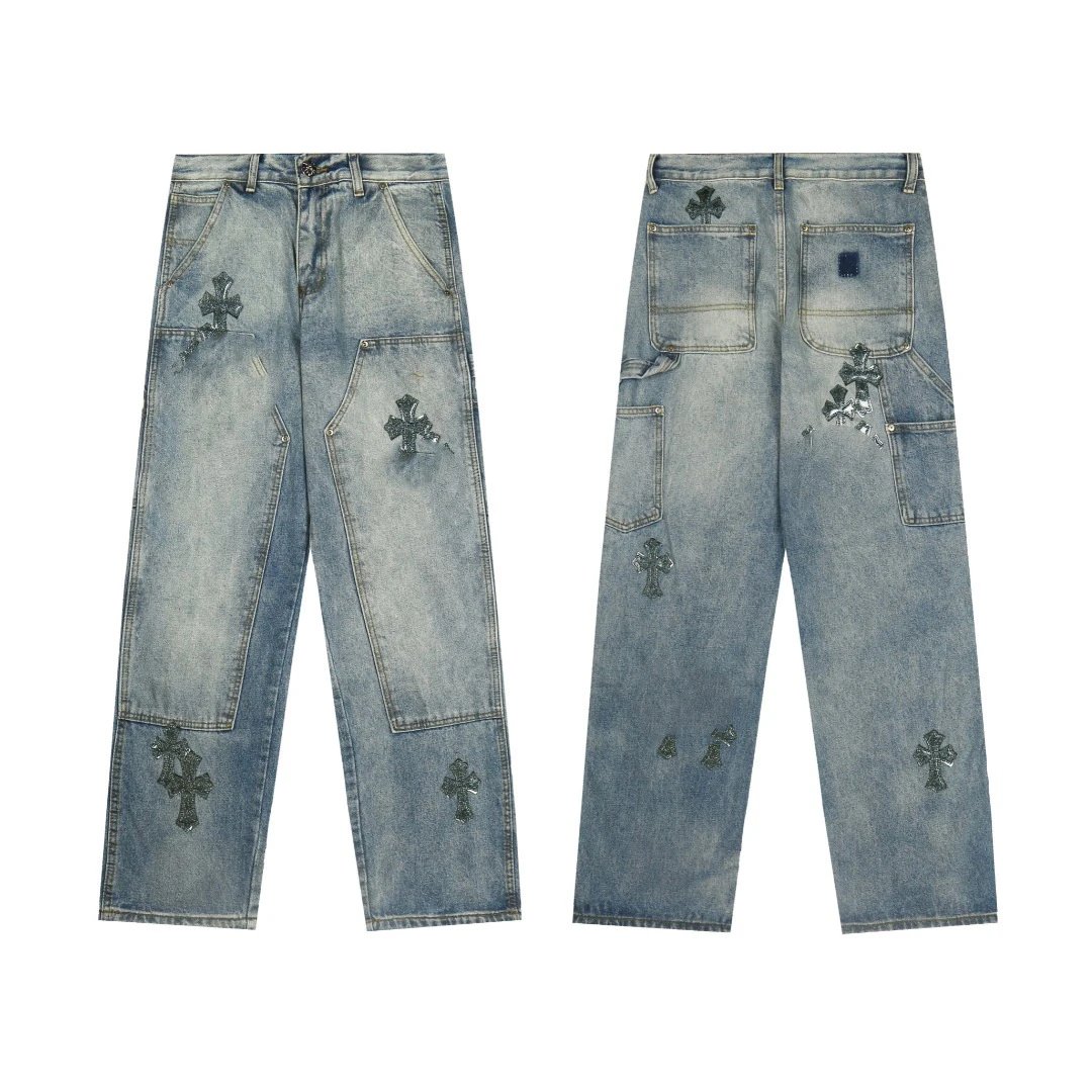 2025 Chrome Hearts Patch Embroidery Loose Casual Wide Leg Pants Unisex