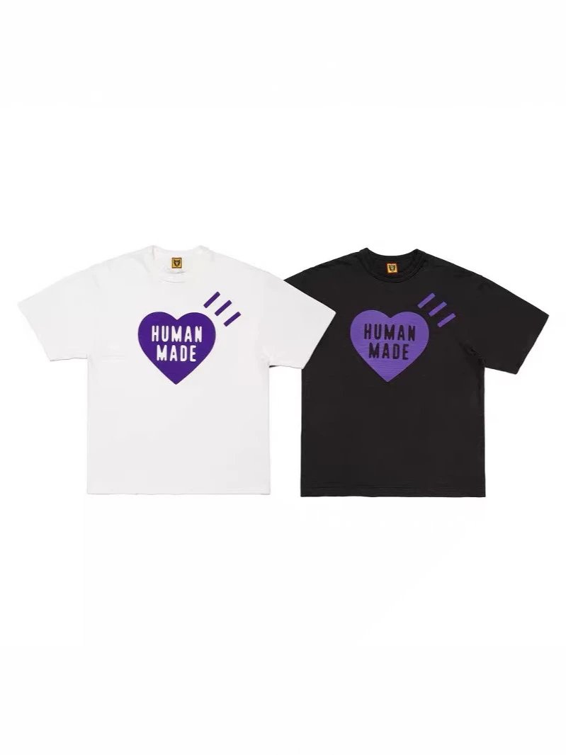 Human Purple Heart Pattern 250g Bamboo Cotton Short Sleeve T-shirt Loose Unisex Couples