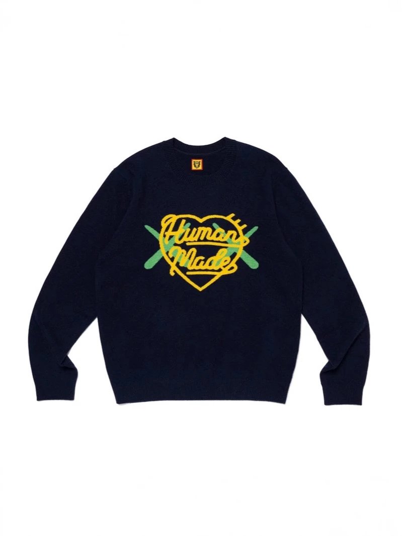Harajuku Style HUMAN Sweater Badge Animal Letter Sweater Casual Round Neck Couple Knitwear