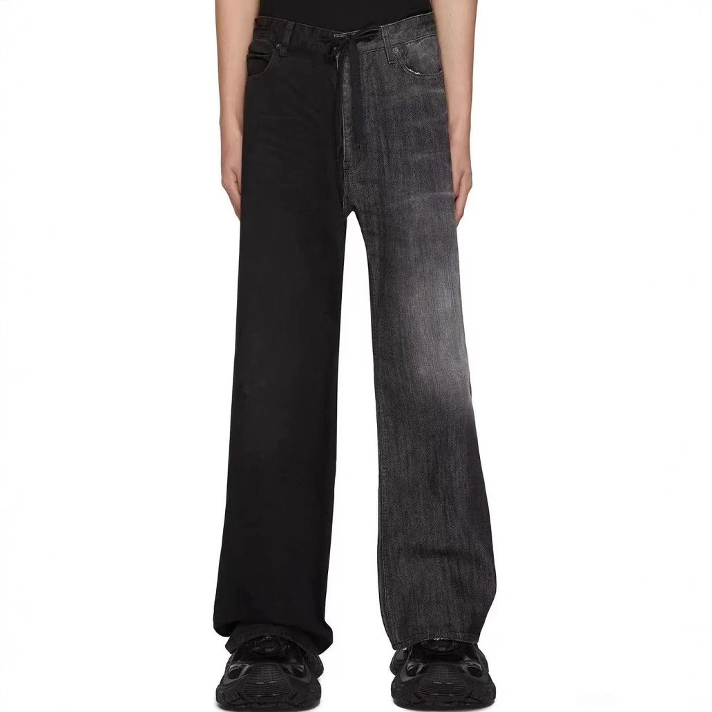 2025 New Balenciaga Cut Process Color Block Patchwork Jeans Unisex