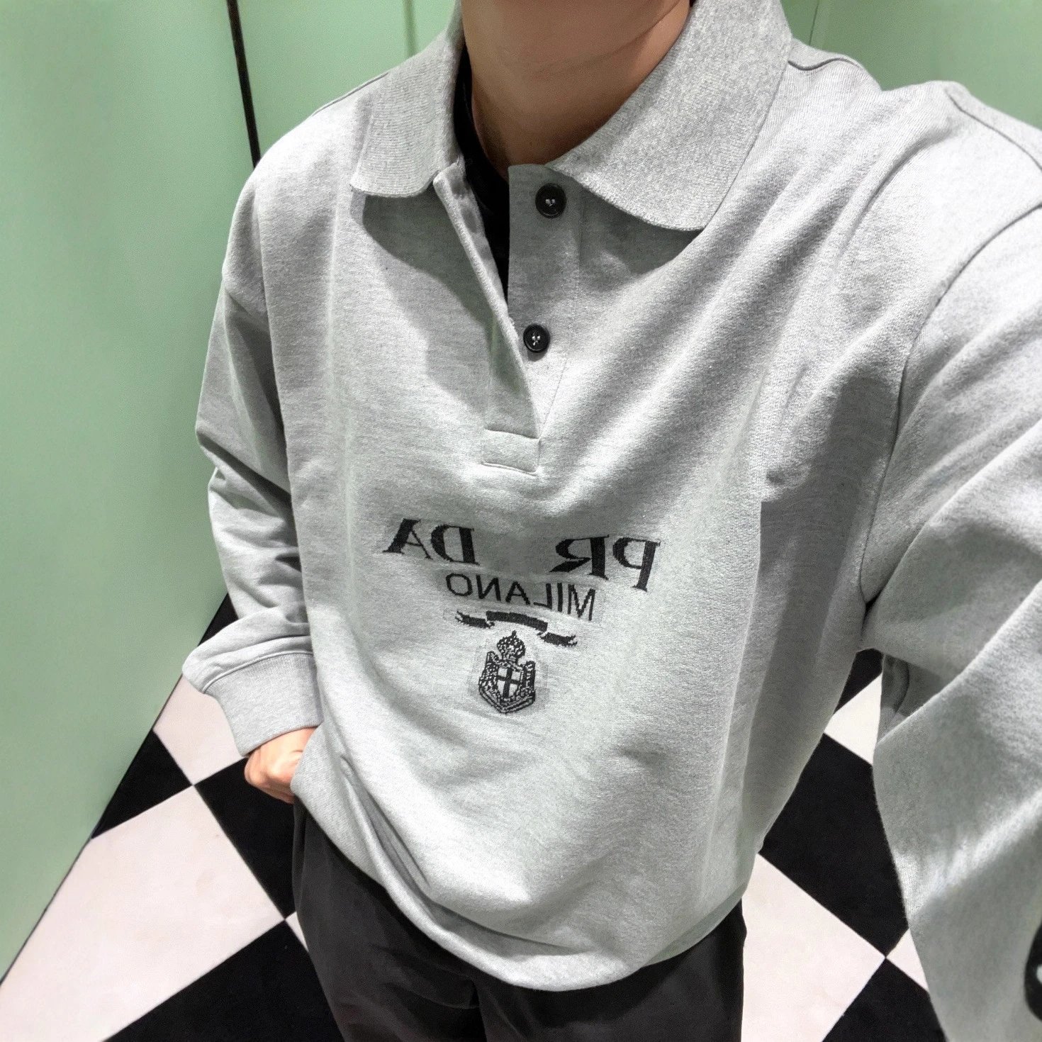 2025 new style Prada letter jacquard embroidery LOGO collar sweatshirt POLO shirt men's and women's