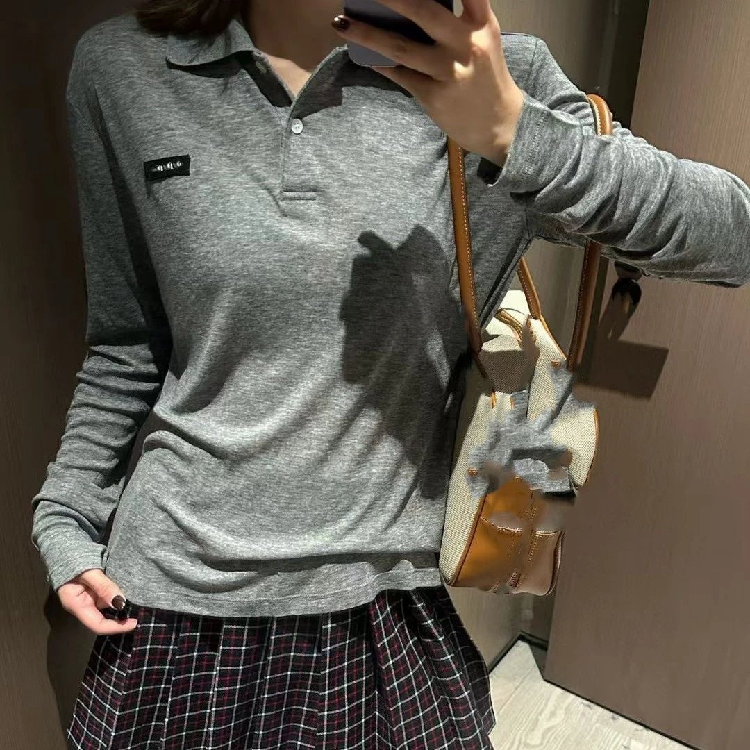 2025 new style Miu Miu embroidery letter polo shirt collar long sleeve sun protection top women's