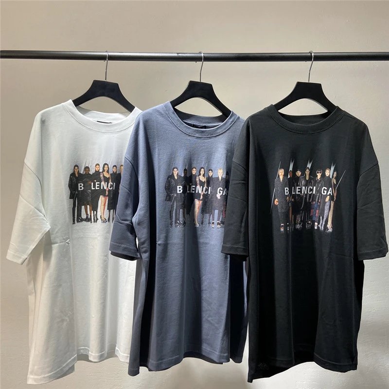 Balenciaga Classic Basic Band Portrait Print Unisex OS Loose Small Neckline Short Sleeve T-shirt