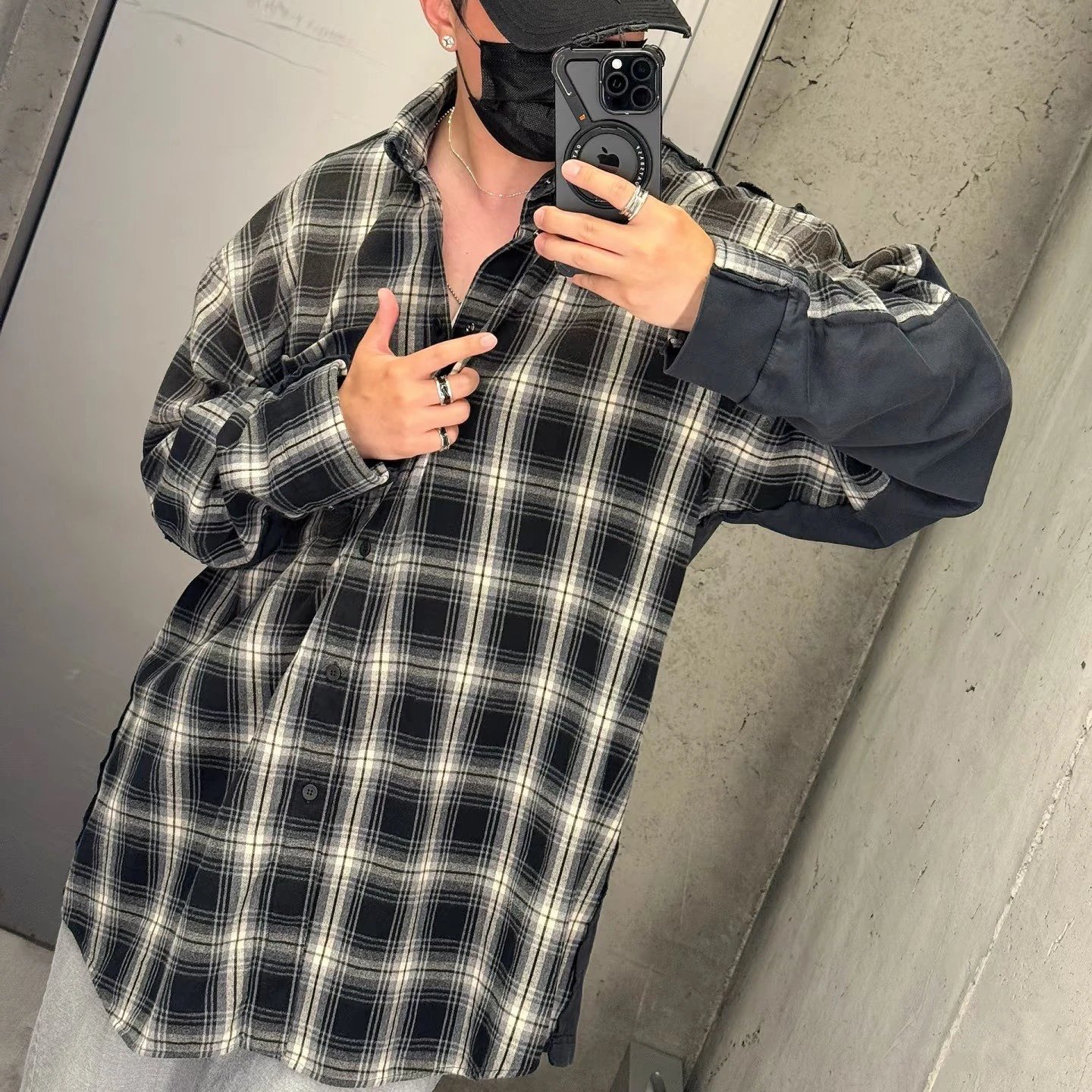 2025 New Balenciaga Internet Famous Plaid Spliced Shirt Jacket Unisex