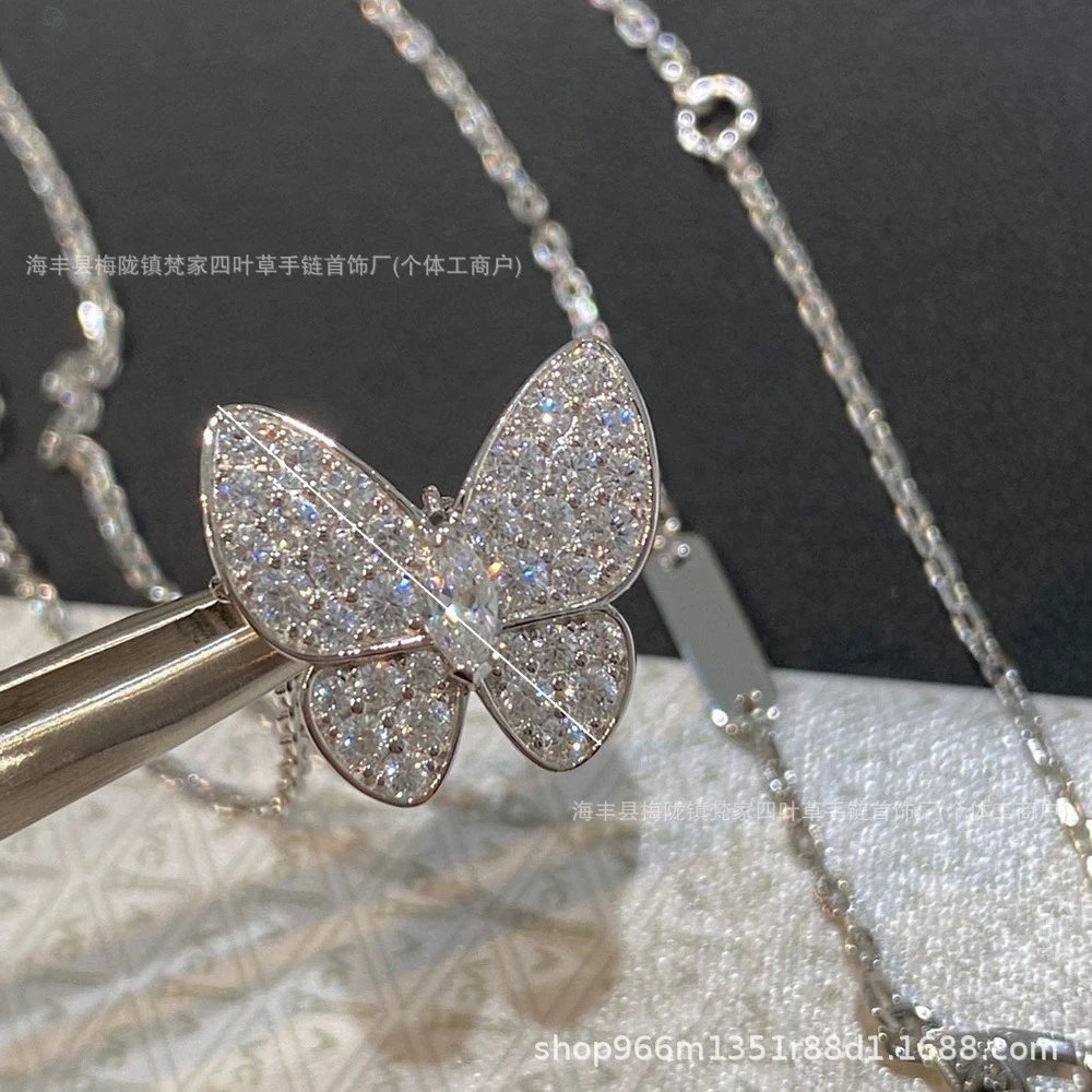 Van Gogh Full Diamond Butterfly Necklace, Plated 18K Rose Gold Luxury Collarbone Chain for Women