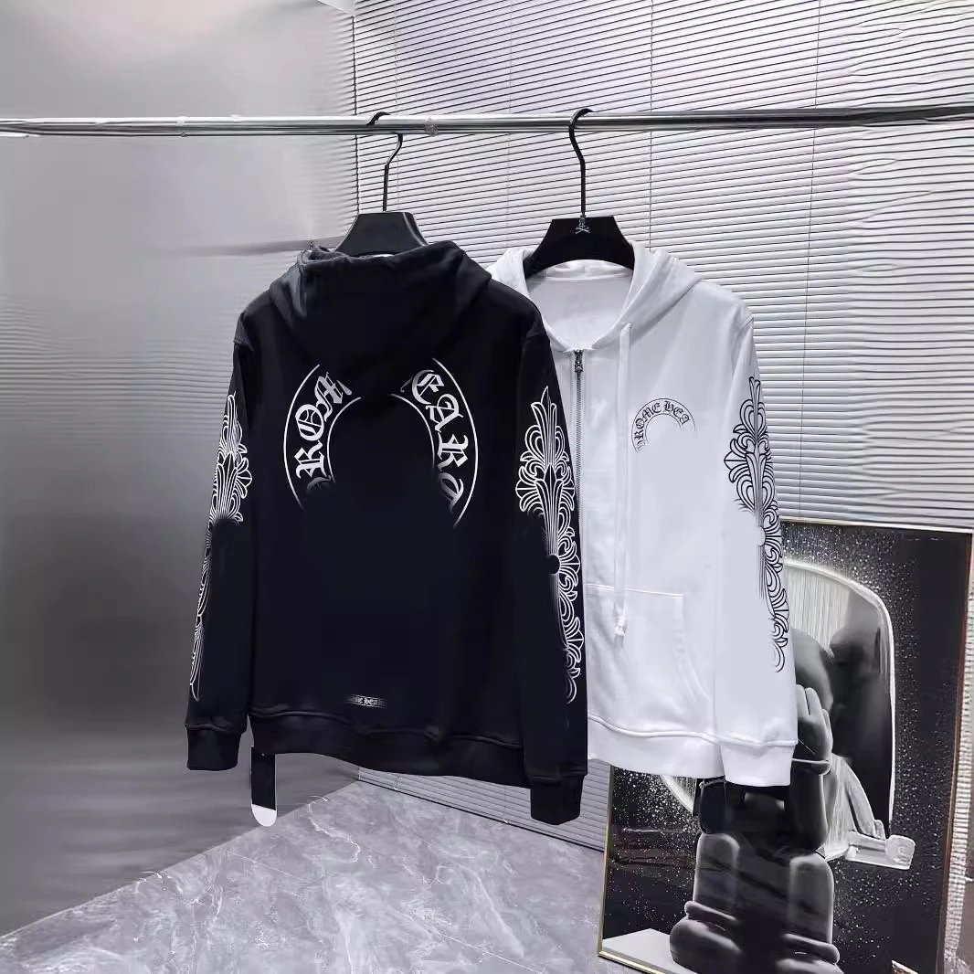 Chrome Hearts Scroll Logo Simple Classic Zip Hoodie Coat Hooded Sweatshirt Couple Style Unisex