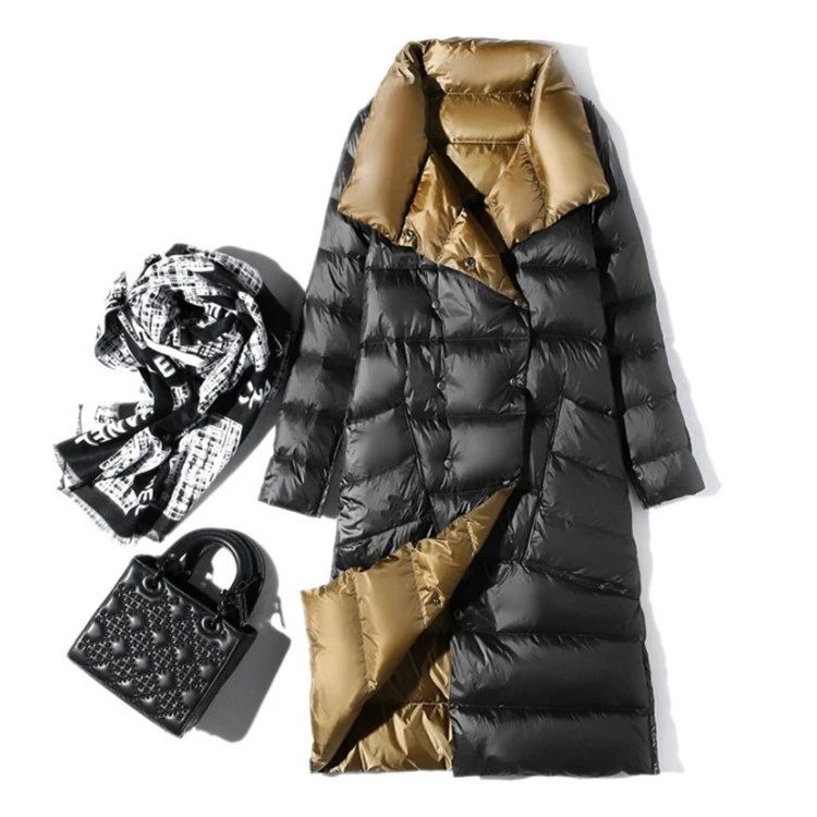 Lightweight Women's Down Jacket White Duck Down Winter New Style Medium Long Double Sided Knee Length Slim Fit