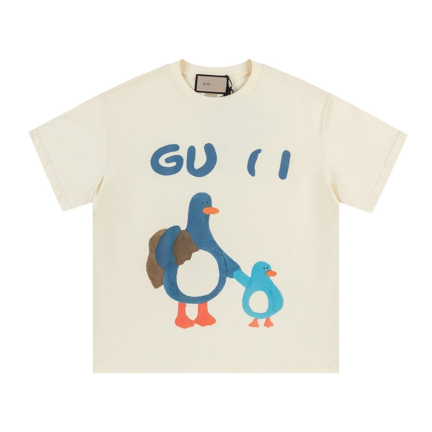 New Gucci Cartoon Series Little Duck Print Minimalist Solid Color Short Sleeve T-shirt-5