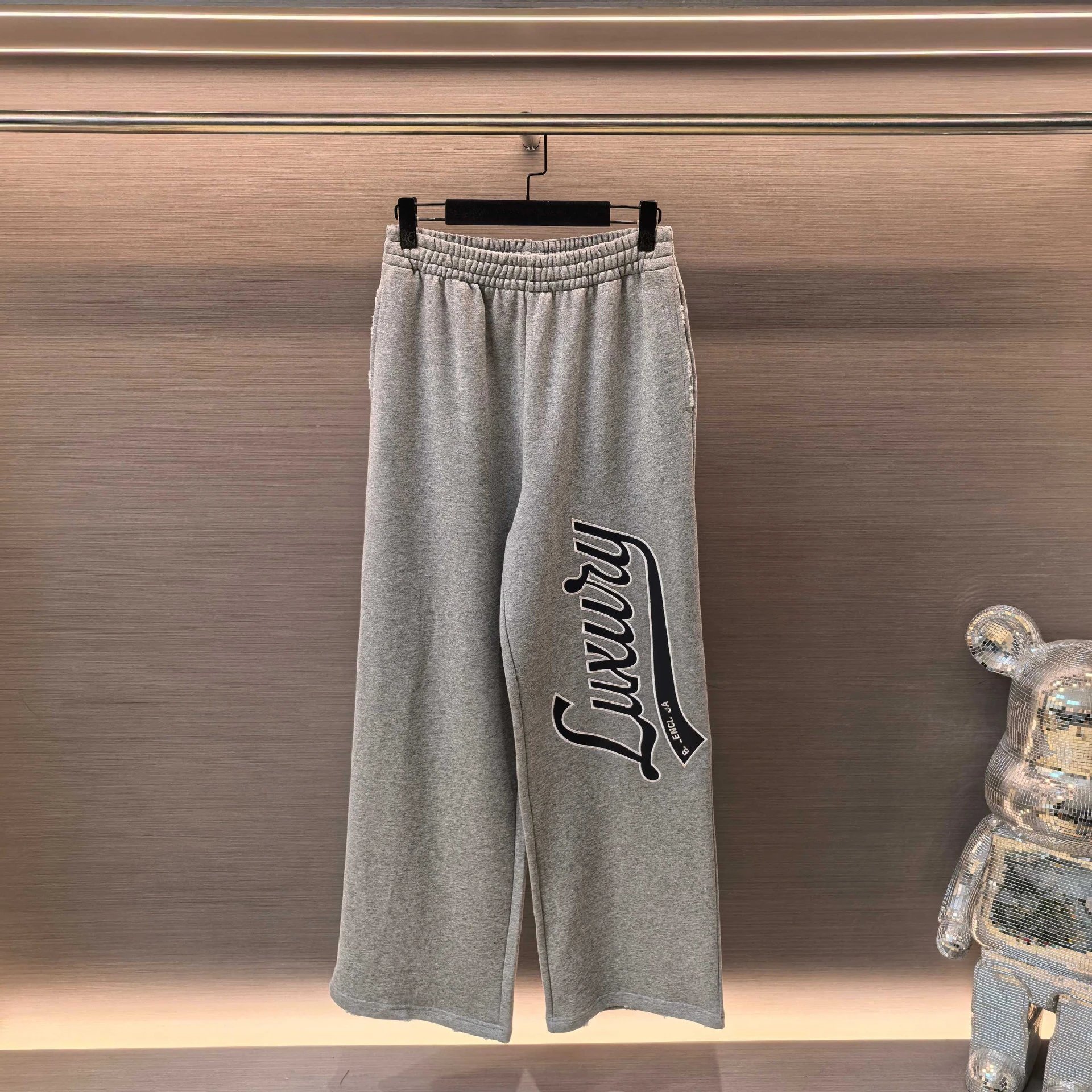 Balenciaga Hot Style Patch Embroidery Relaxed Gray Grunge Sports Sweatpants Unisex
