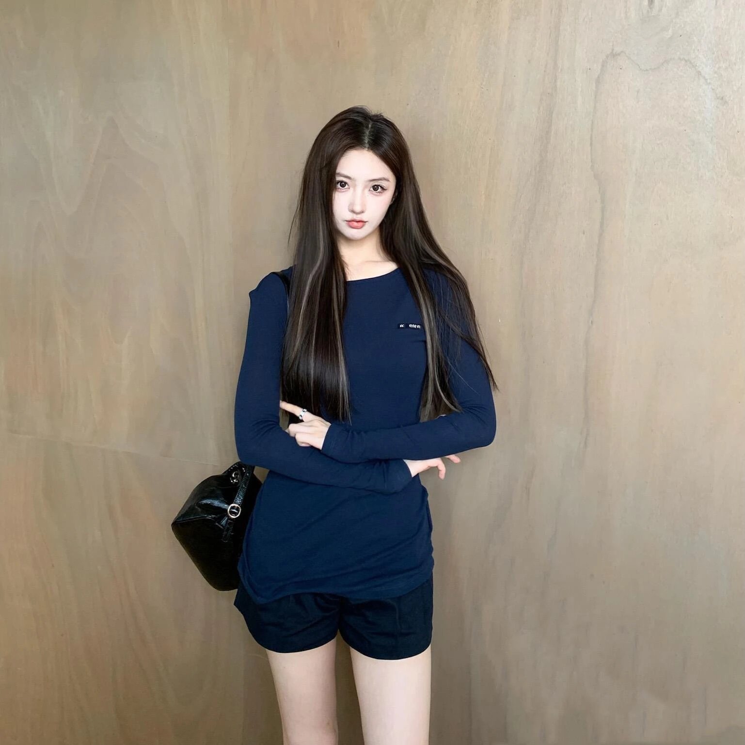 2025 summer new style Miu Miu internet celebrity new product small label patch long sleeve thin base layer sun protection shirt women's