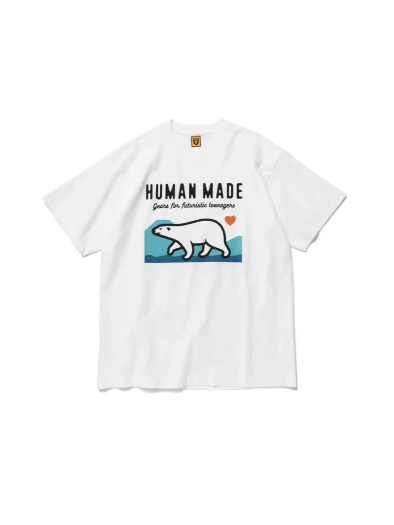 HUMAN Pig Bear Heart Pattern Bamboo Cotton Short Sleeve Round Neck Unisex T-shirt Couples