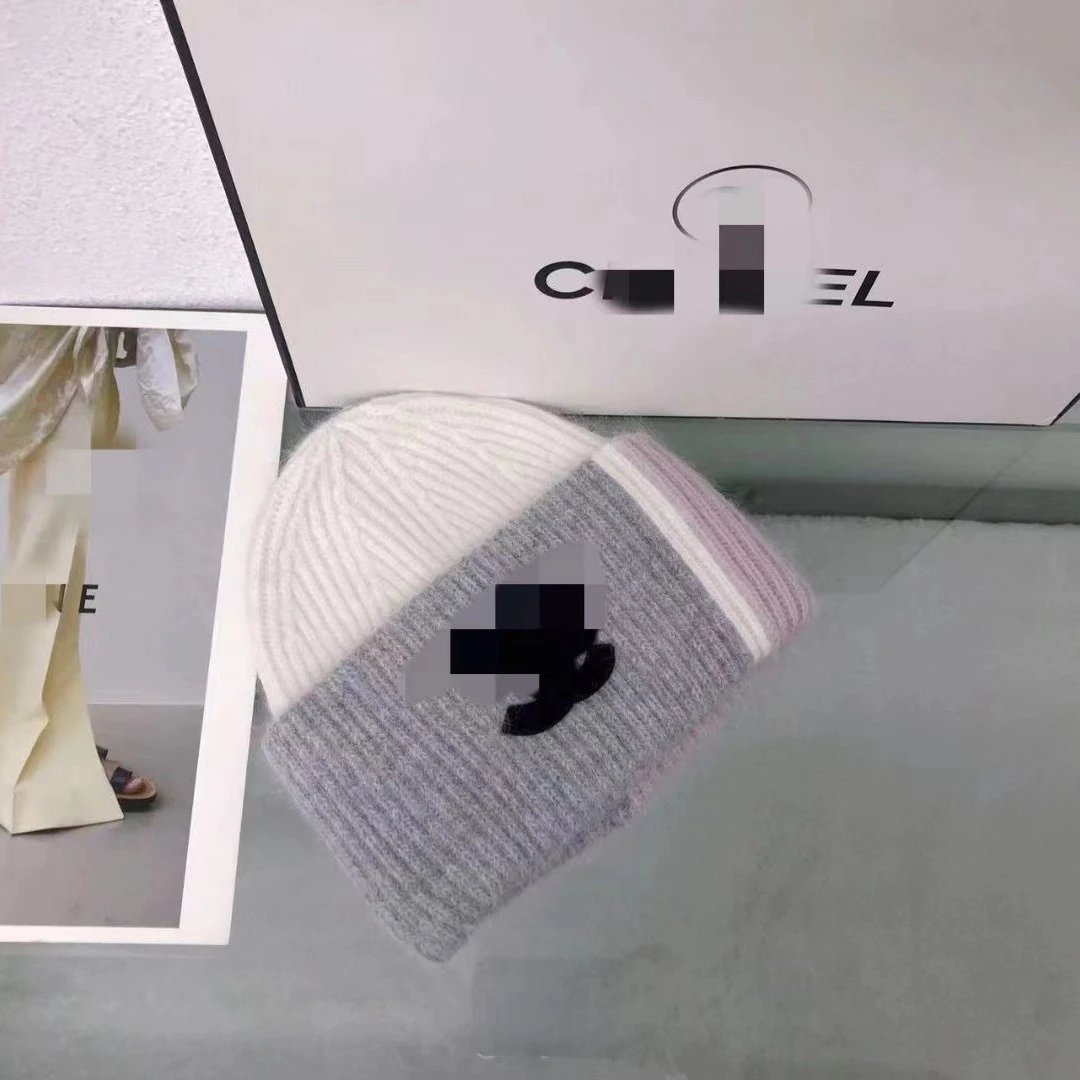 New Triple Color Block Chanel Knit Hat Men Women Autumn Winter Warm Fashion Versatile Beanie