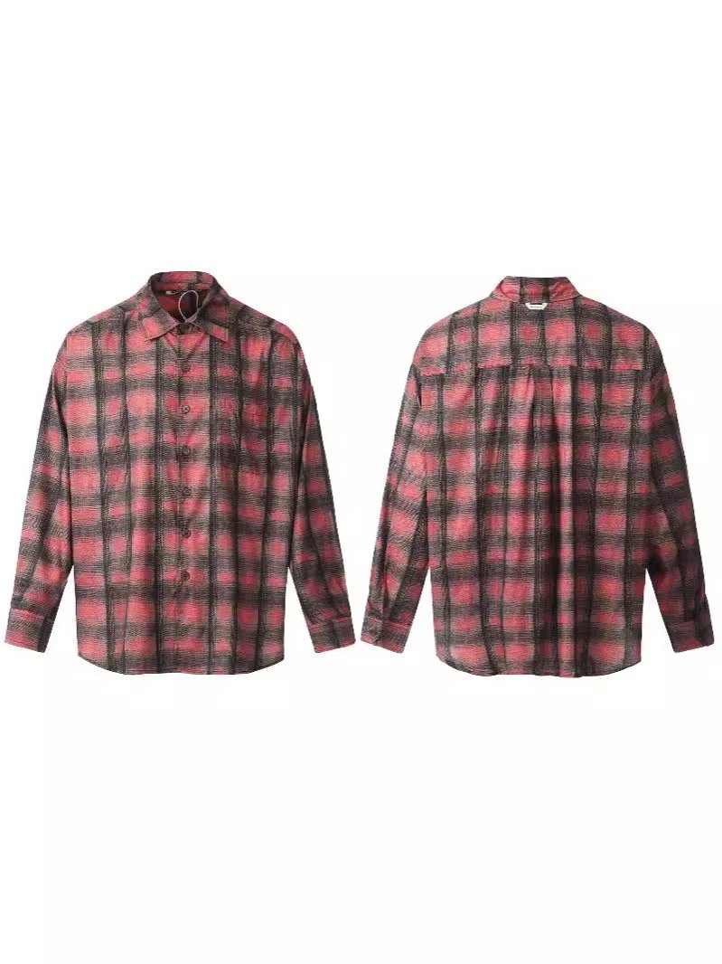 Our Legacy Pink Plaid Lazy Style Shirt Texture Casual Loose Versatile Long Sleeve Shirt Unisex Same Style