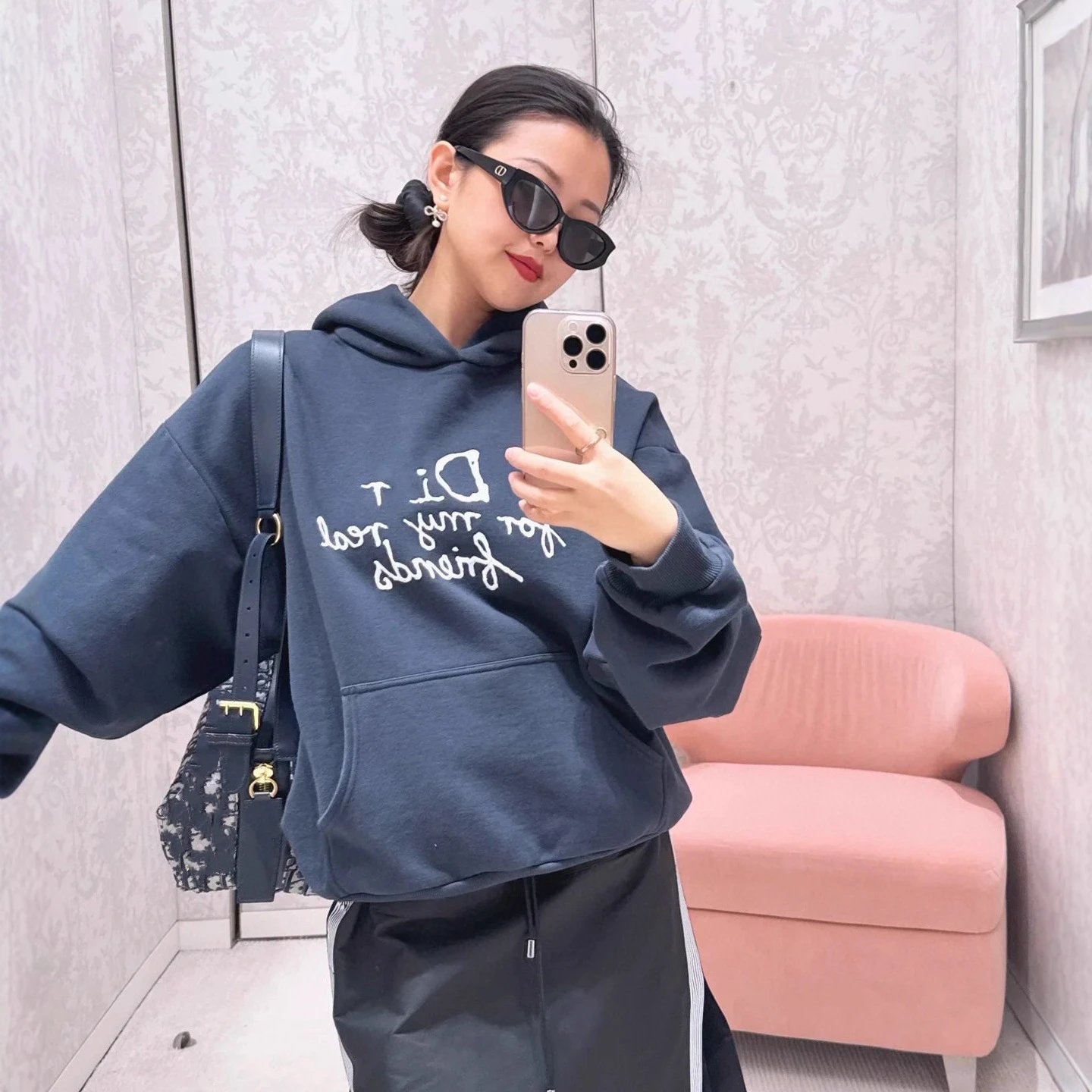 Dior 25 new style rope embroidery letter embroidery hooded long sleeve sweatshirt hoodie men's and women's