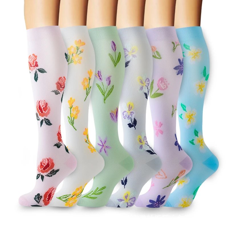 New Flower Compression Socks Sports Cycling Nurse Calf Socks Compression Mid-Tube Knee-High Socks