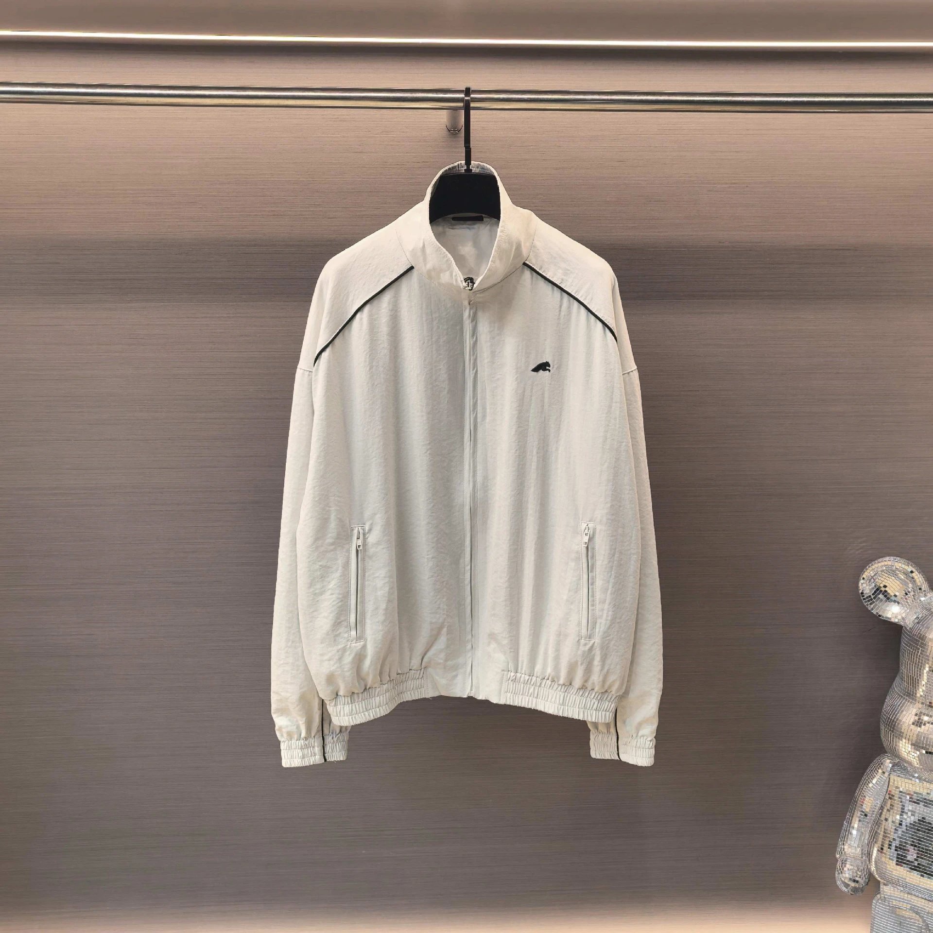 Balenciaga Collaboration Leopard Embroidery Cream Tech Fabric Sport Jacket Unisex