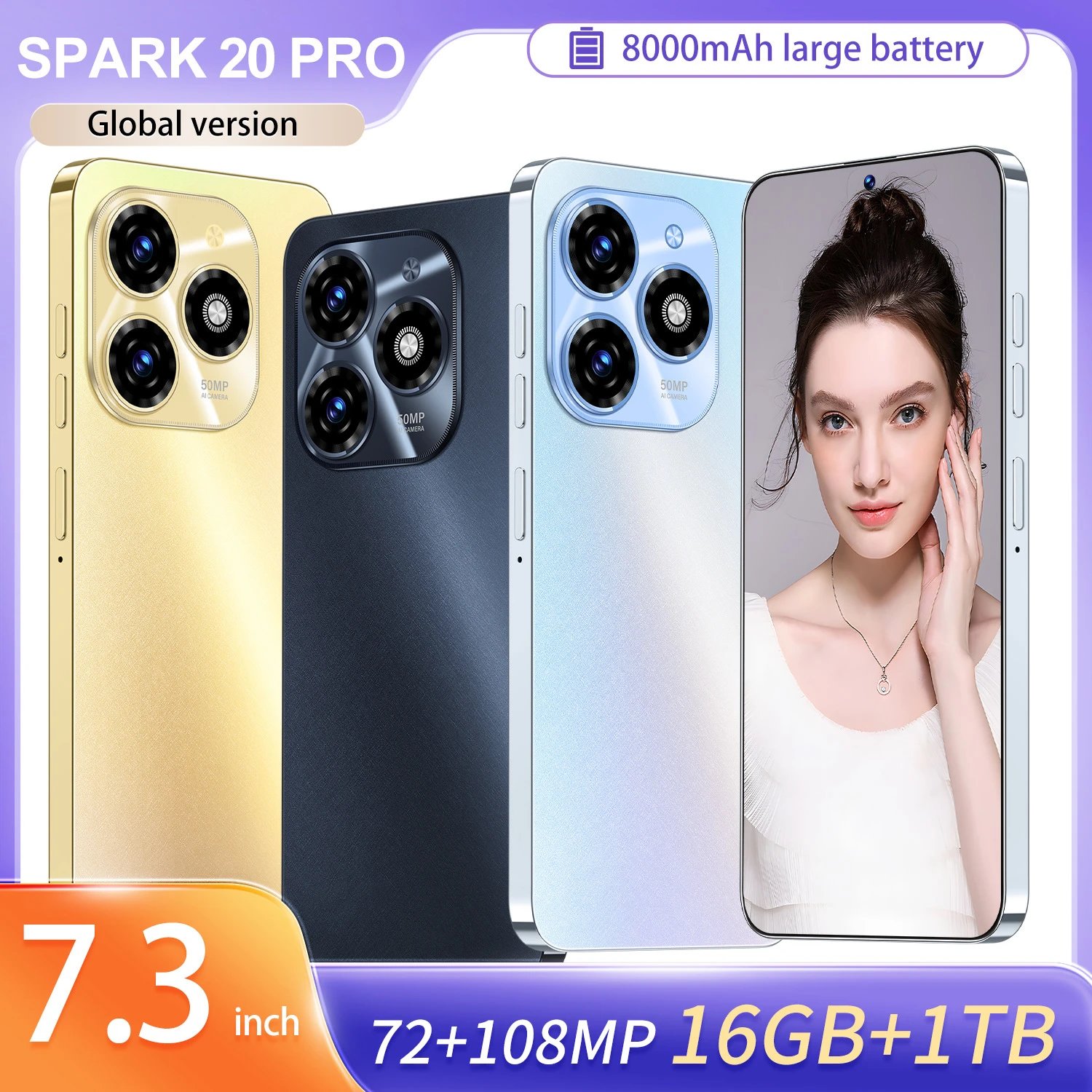 Phone New Spark 20 Pro 16+1TB Punch-Hole Screen Hot Seller Smart All-in-One