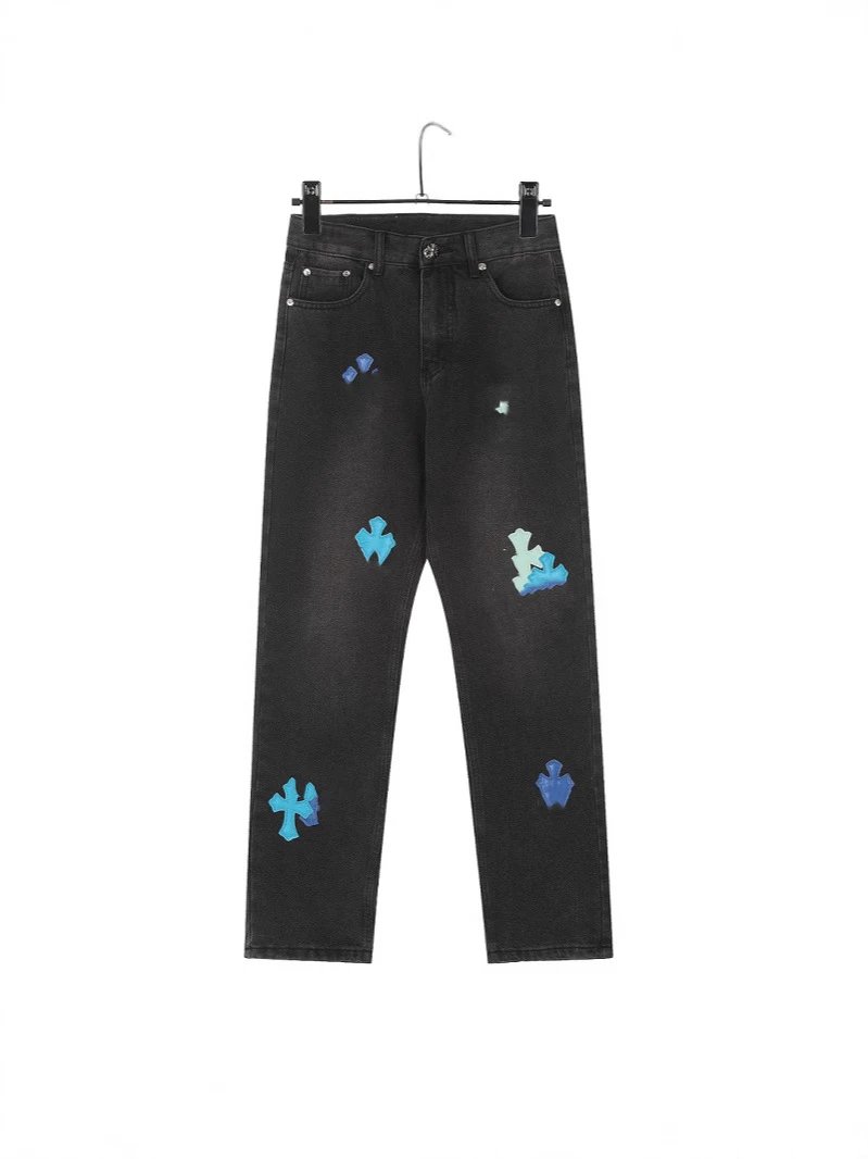 Chrome Hearts London Blue Patch Cross Same Style Jeans Unisex