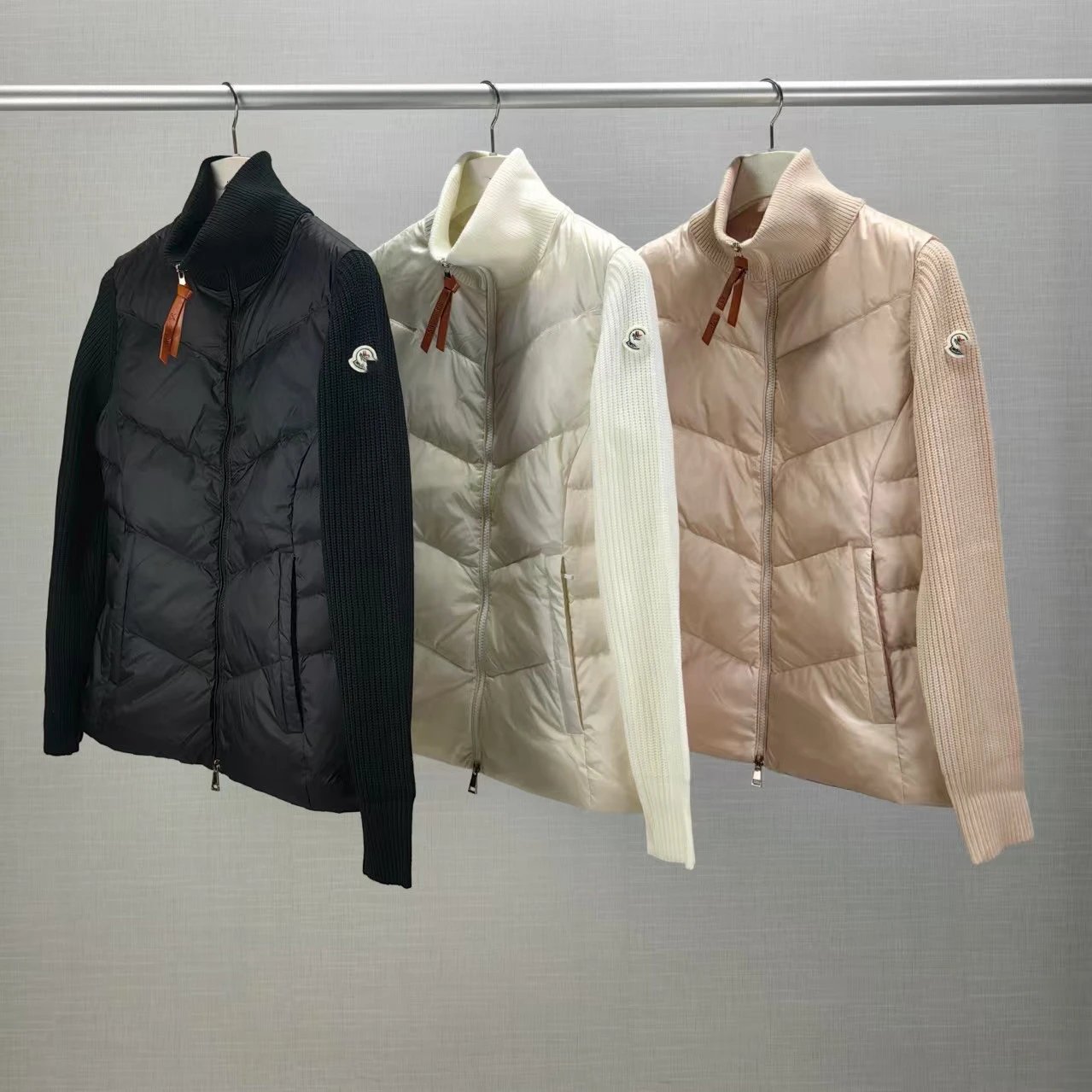 Moncler Waist Accentuating Knit Front Back Panel Women's Cardigan 90% White Duck Down Outerwear