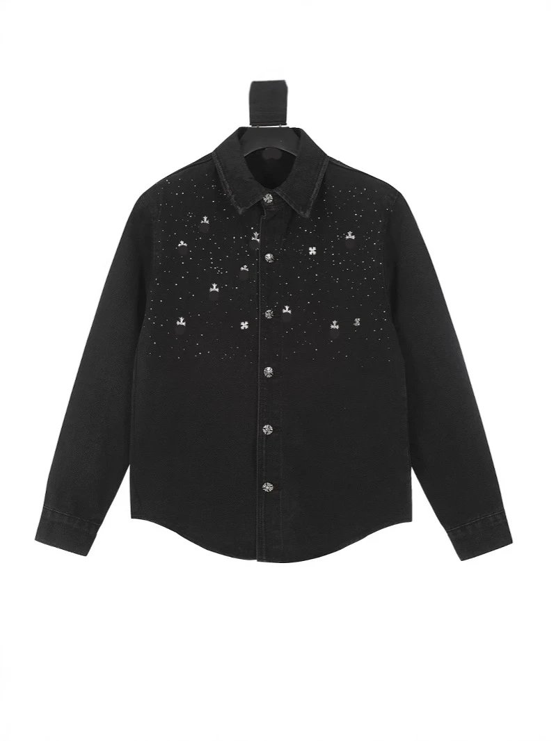 25SS CH Starry Sky Hot Fix Rhinestone Cross Shirt Denim Jacket Unisex Couple Trendy