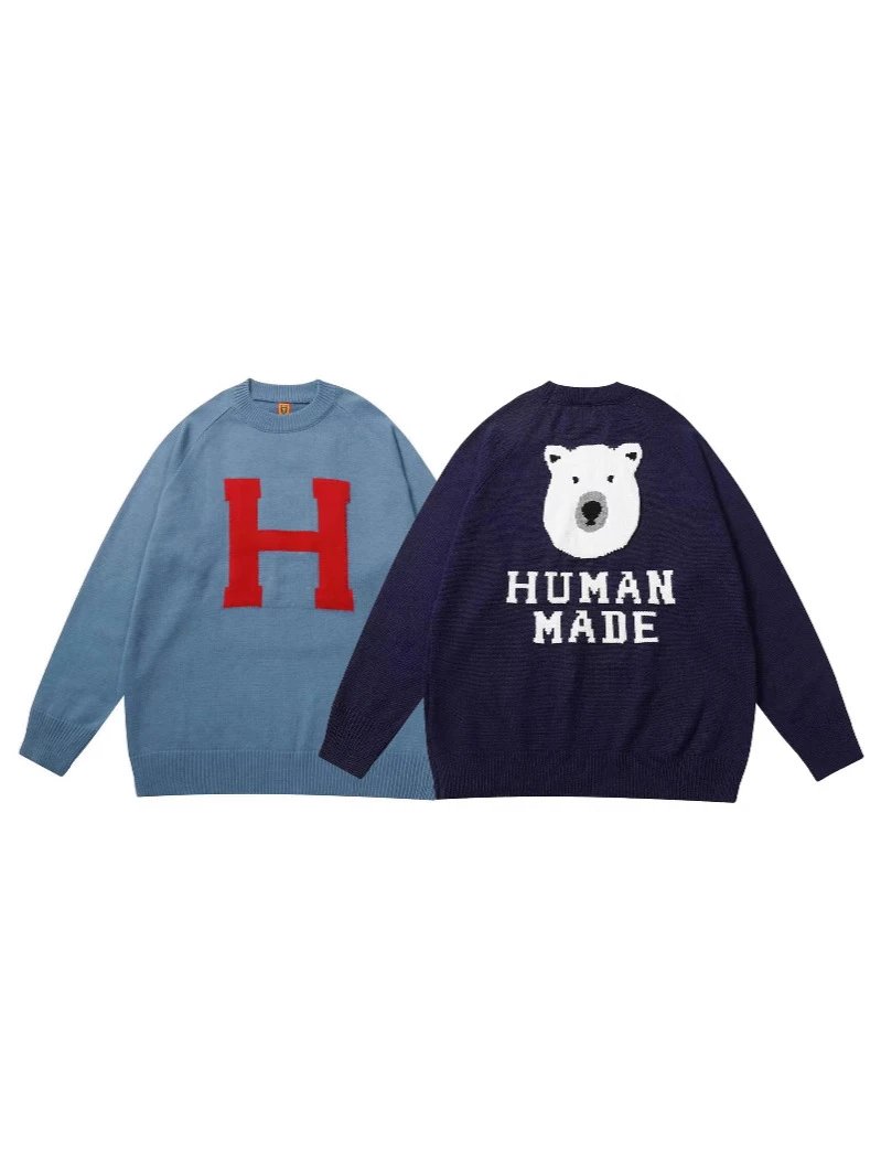 Human retro back polar bear cartoon knitwear sweater letter long sleeve men's and women's trendy outerwear
