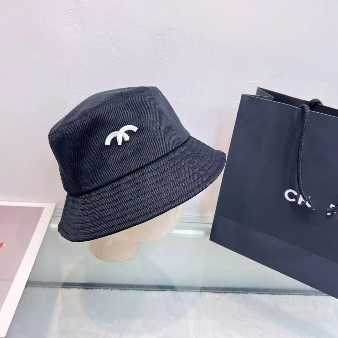 2025 New Chanel Embroidered Bucket Hat CH Logo Casual Versatile Slimming Face Sun Hat