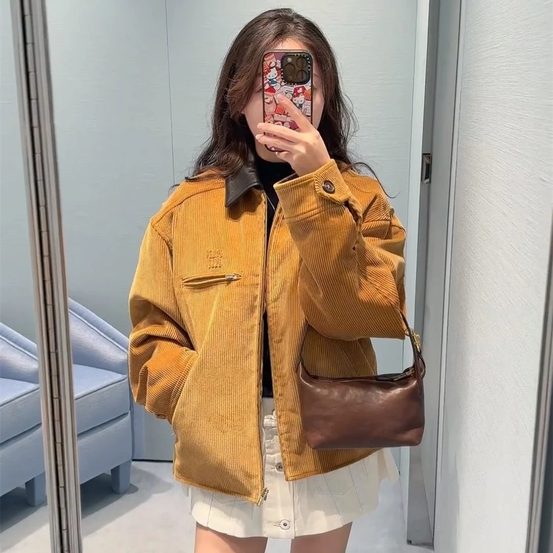 2025 New Miu Miu Spliced Embroidery Quilted Corduroy Jacket Unisex