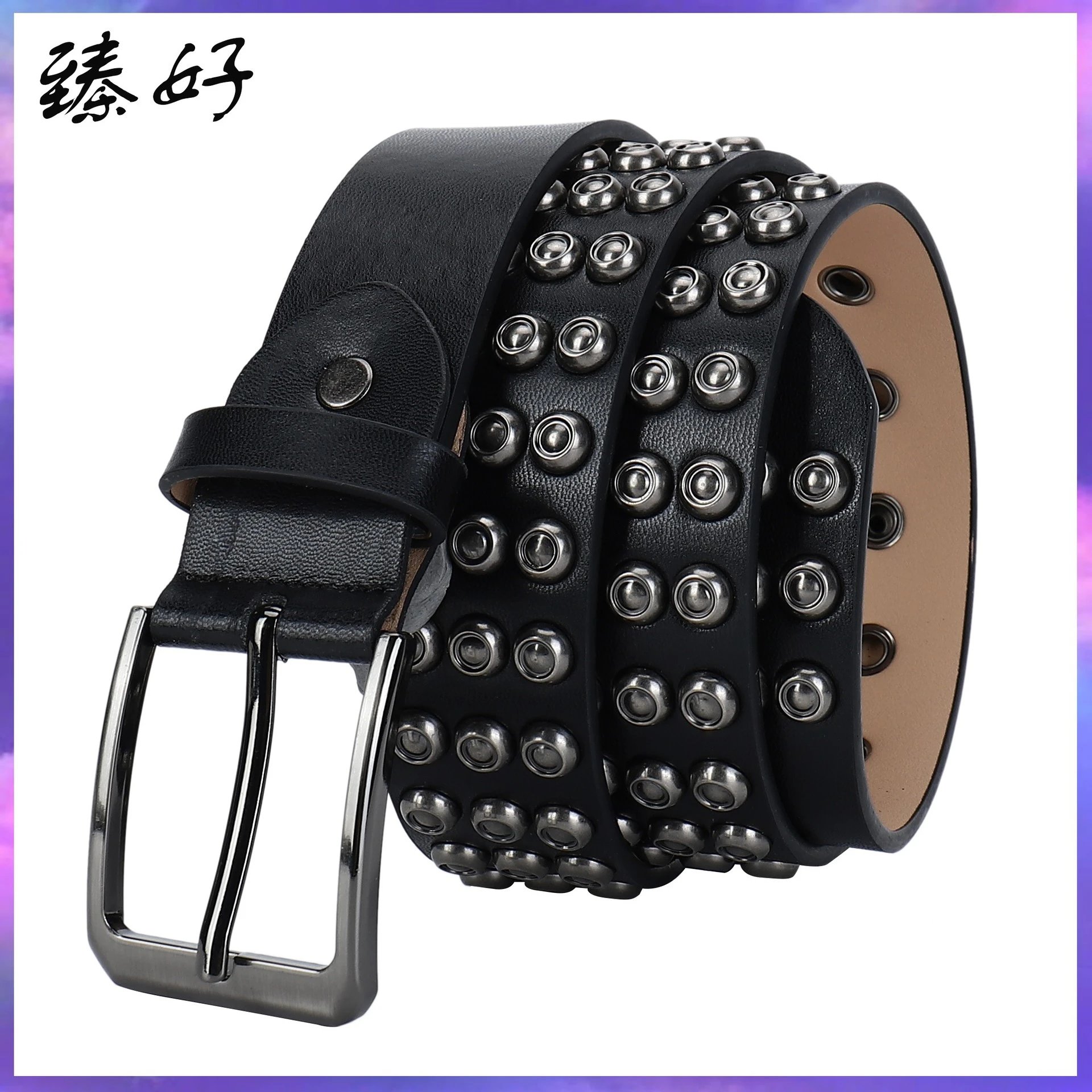 Punk Studded Belt Metal Rock Grommet Threads Goth Rivet Black Leather Belts with Bright Pyramid Studs for Women