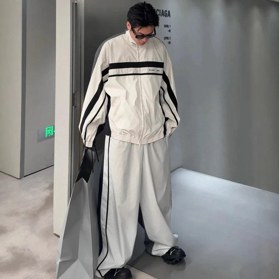 Balenciaga Color Block Spliced School Style Vintage Cut Sport Windbreaker Long Pants Suit
